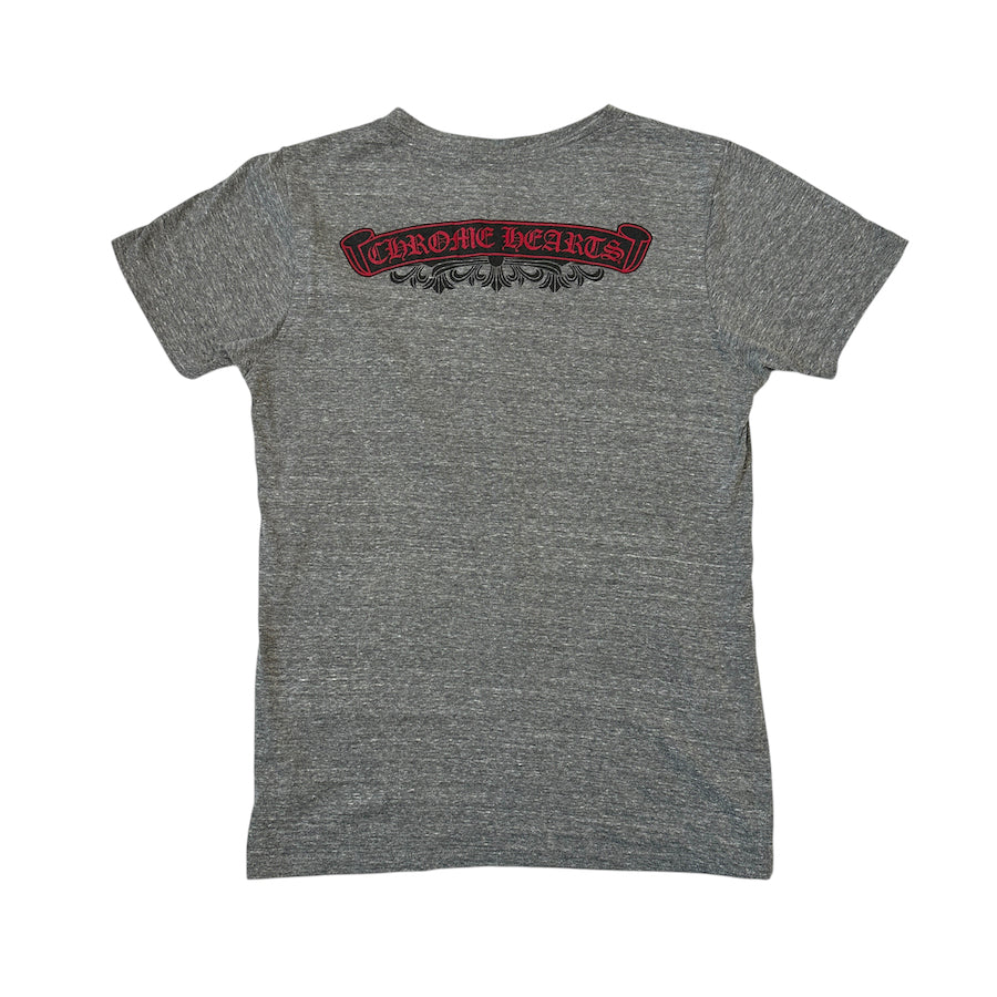 CHROME HEARTS V-NECK BACK PRINT TEE - GREY/RED – Top Floor Gallery