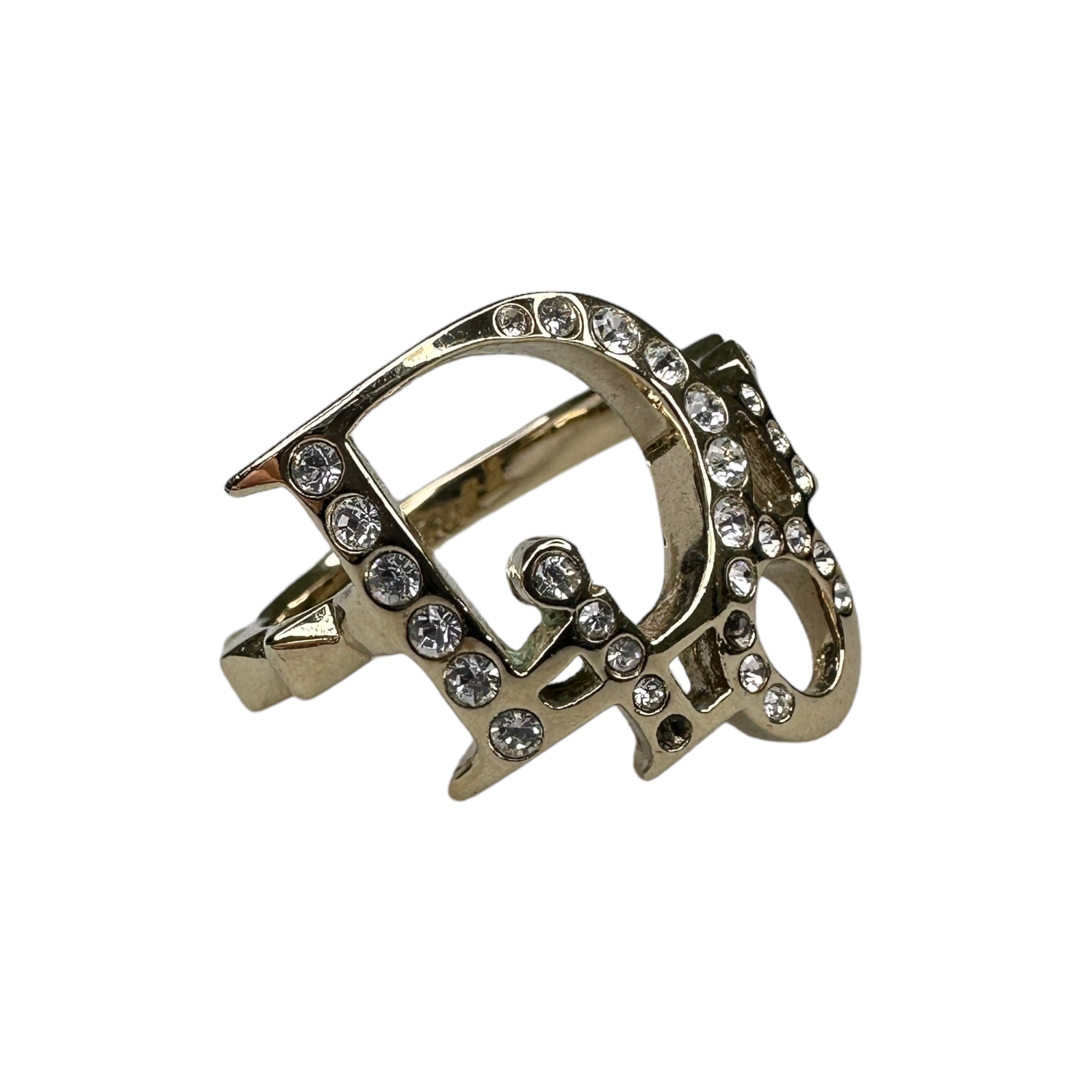 (12) DIOR RHINESTONE OBLIQUE LOGO RING - GOLD PLATED