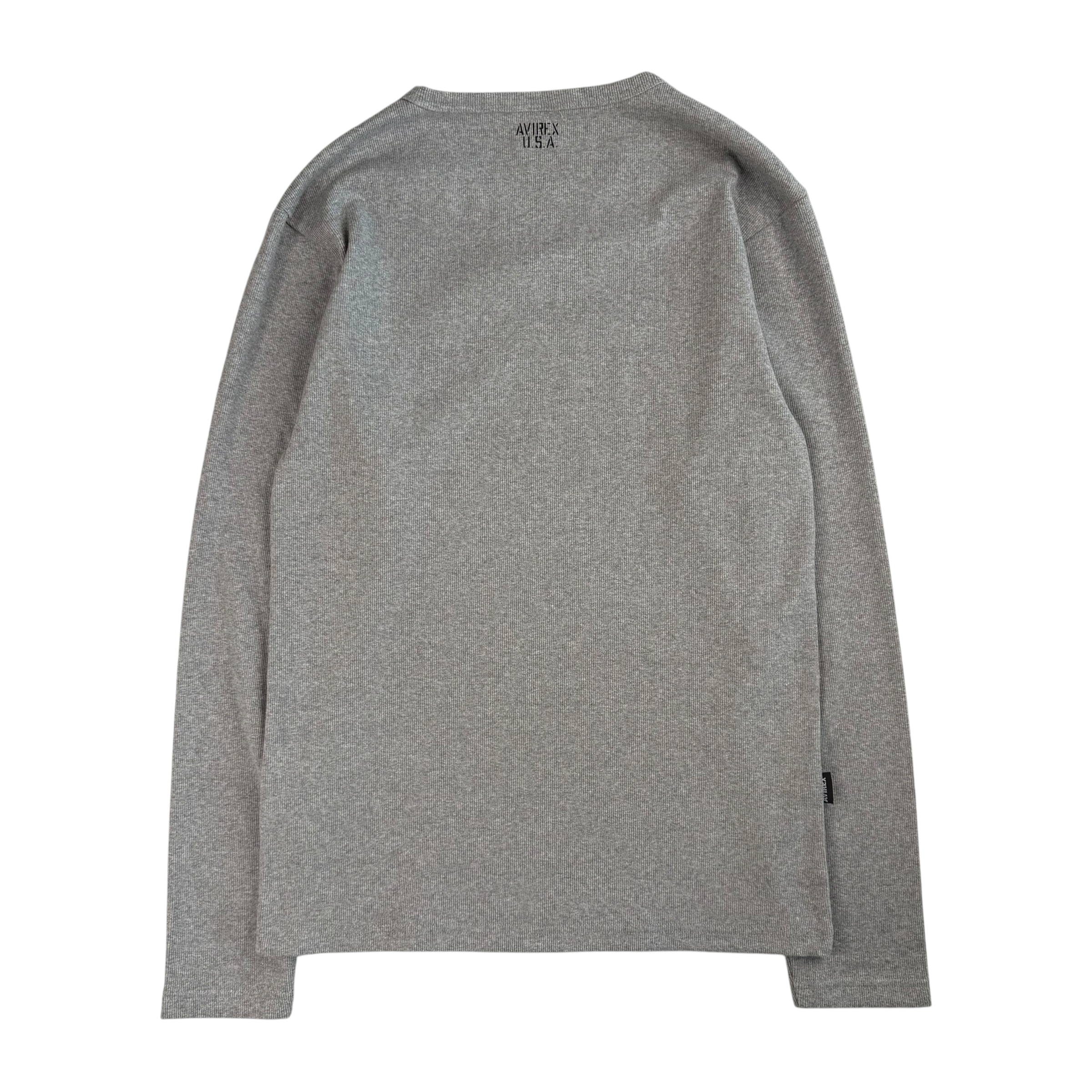 (NEW) AVIREX RIBBED EVERYDAY V-NECK LONG SLEEVE - GREY