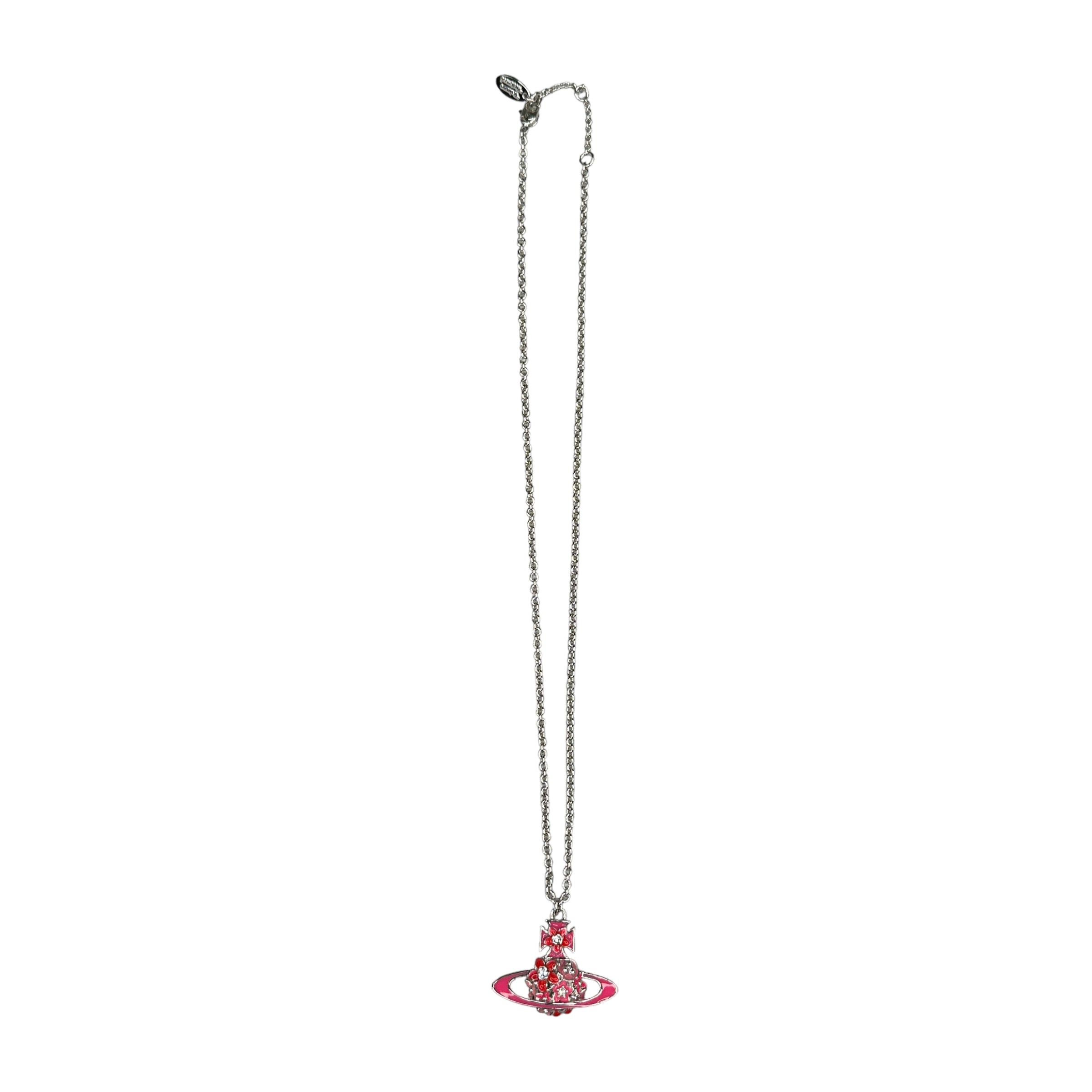 VIVIENNE WESTWOOD FLORAL RHINESTONE ORB NECKLACE - PINK