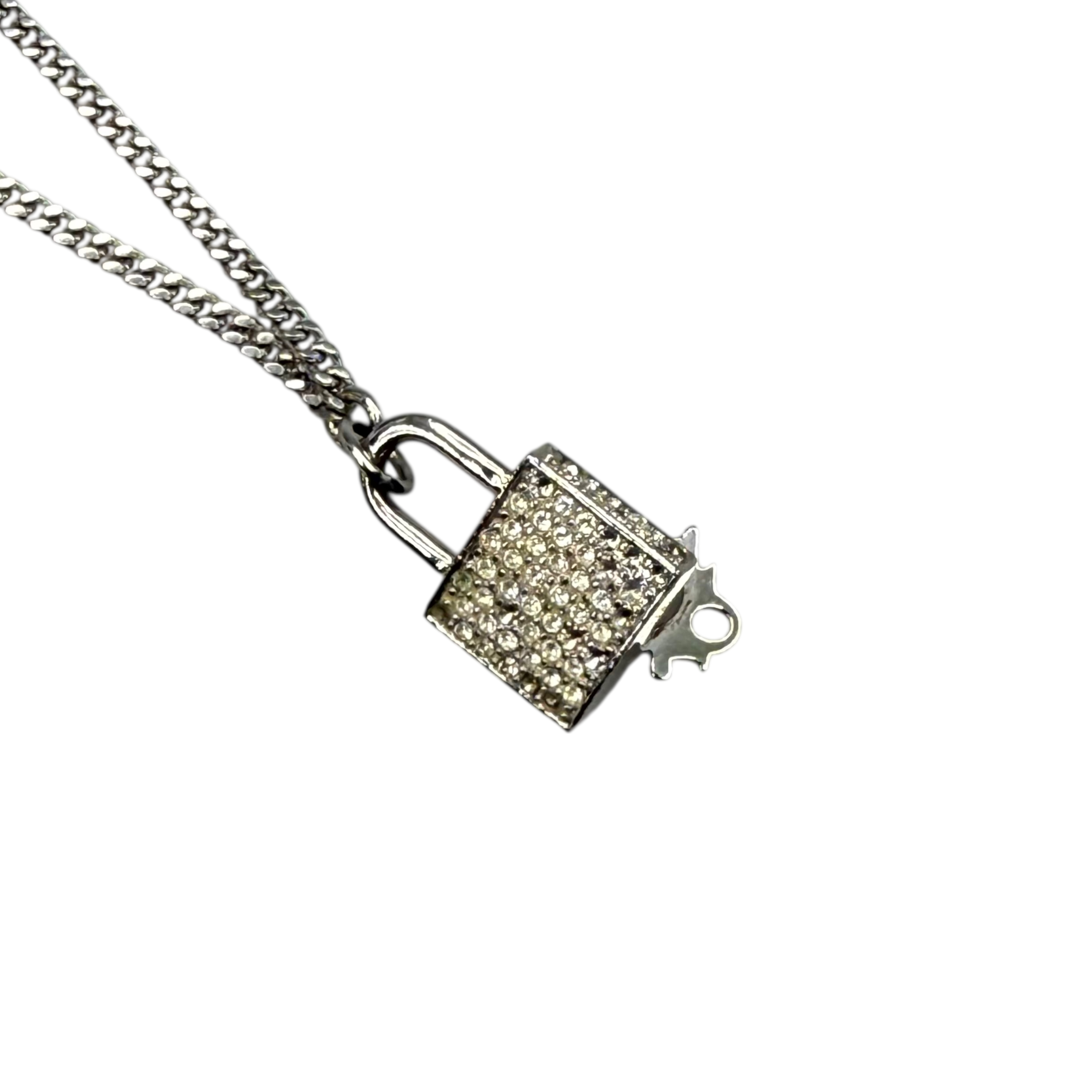 DIOR RHINESTONE PADLOCK NECKLACE - SILVER PLATED