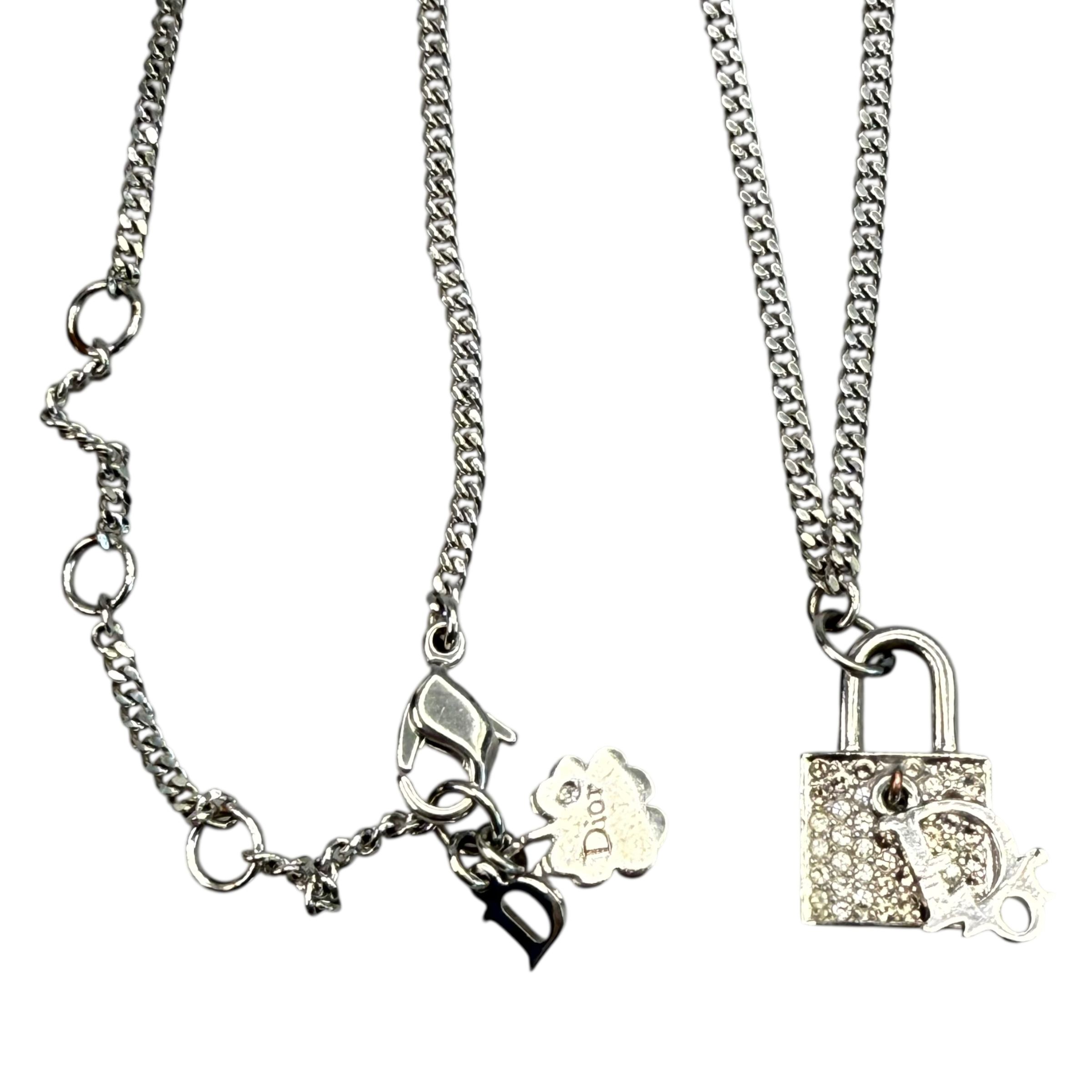 DIOR RHINESTONE PADLOCK NECKLACE - SILVER PLATED