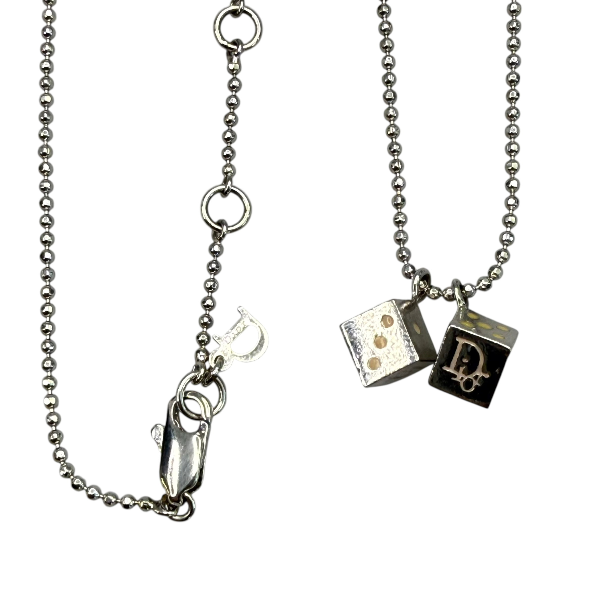 DIOR DICE CHARMS NECKLACE - SILVER PLATED