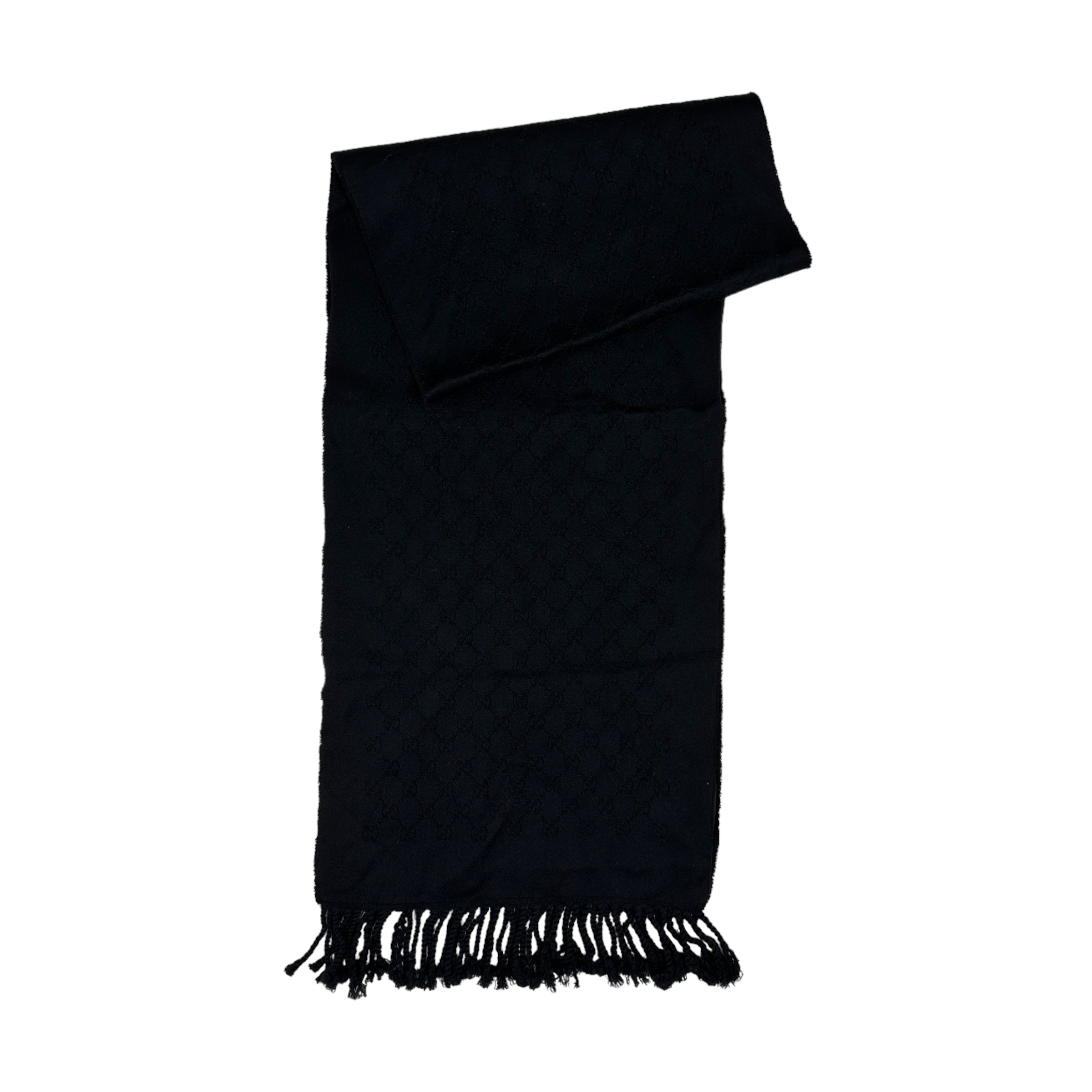 GUCCI BLACK GG MONOGRAM WOOLLEN SCARF