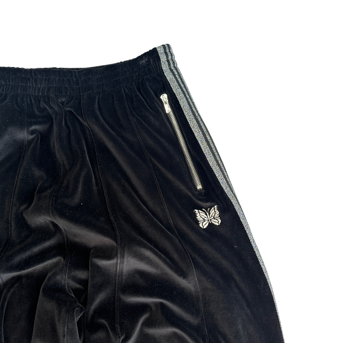 (NEW) NEEDLES H.D VELOUR TRACK PANTS - BLACK/SILVER