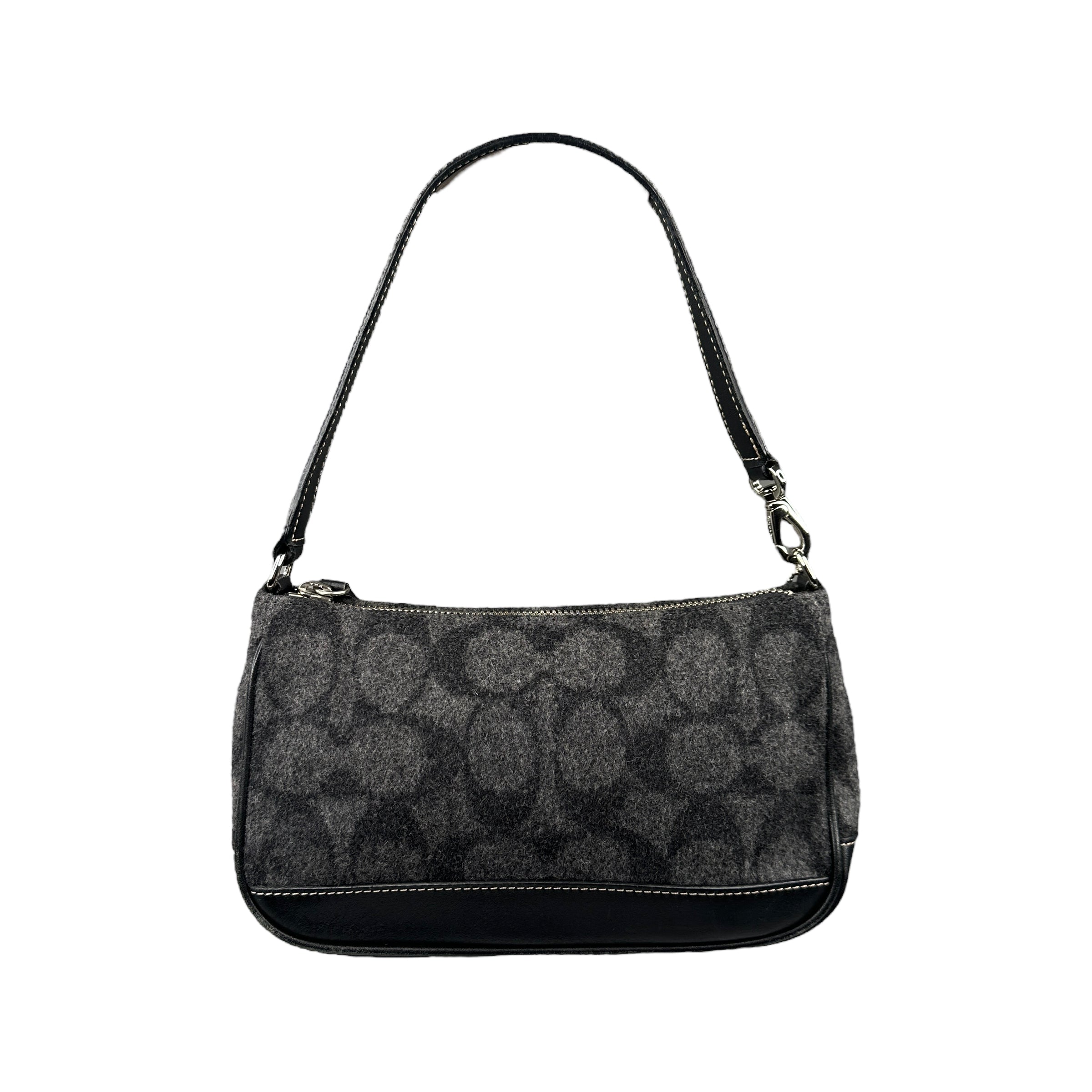 COACH SIGNATURE CANVAS WOOL MINI POCHETTE BAG - GREY / BLACK