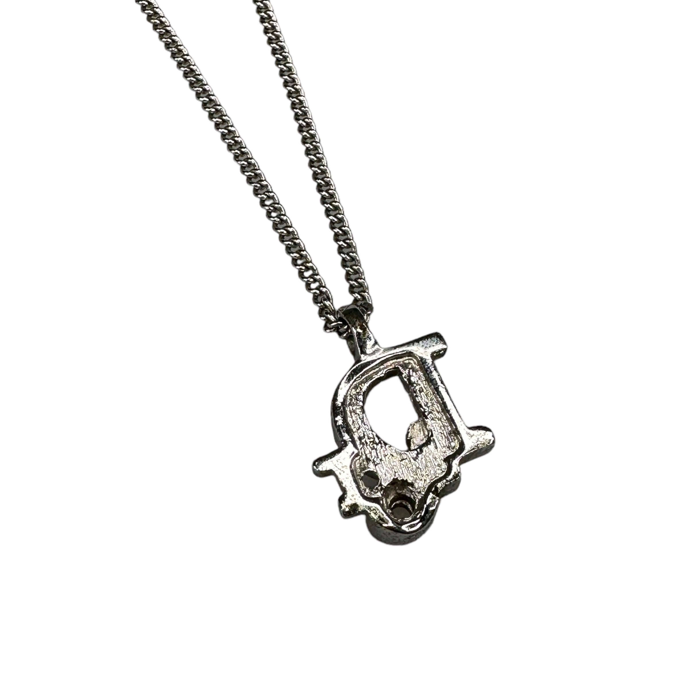 DIOR RHINESTONE OBLIQUE PENDANT NECKLACE - SILVER