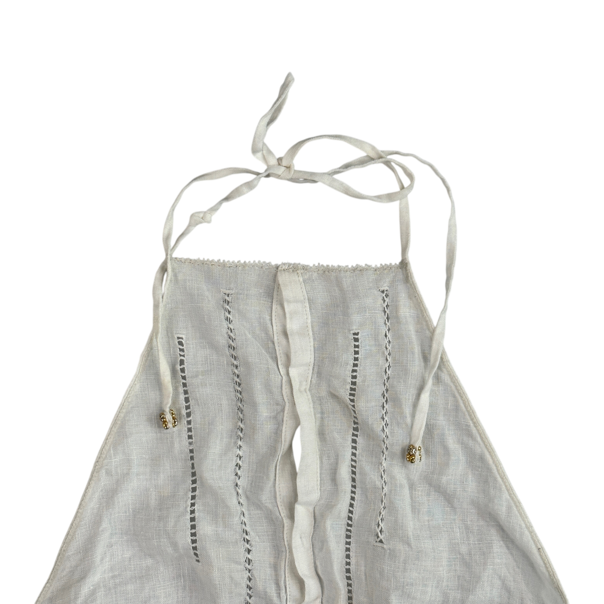 (1) KAPITAL LINEN HALTER NECK CROP TOP - WHITE