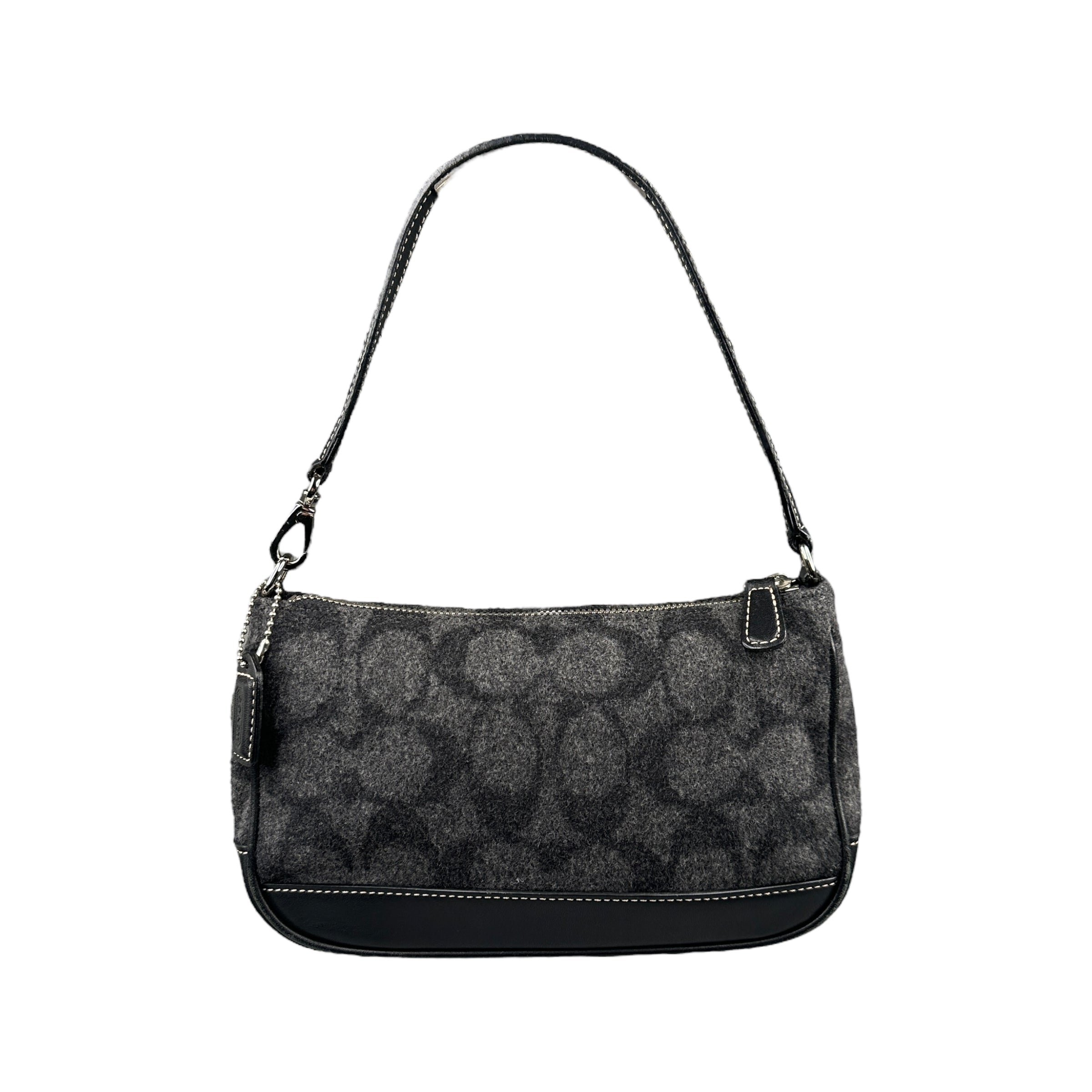 COACH SIGNATURE CANVAS WOOL MINI POCHETTE BAG - GREY / BLACK