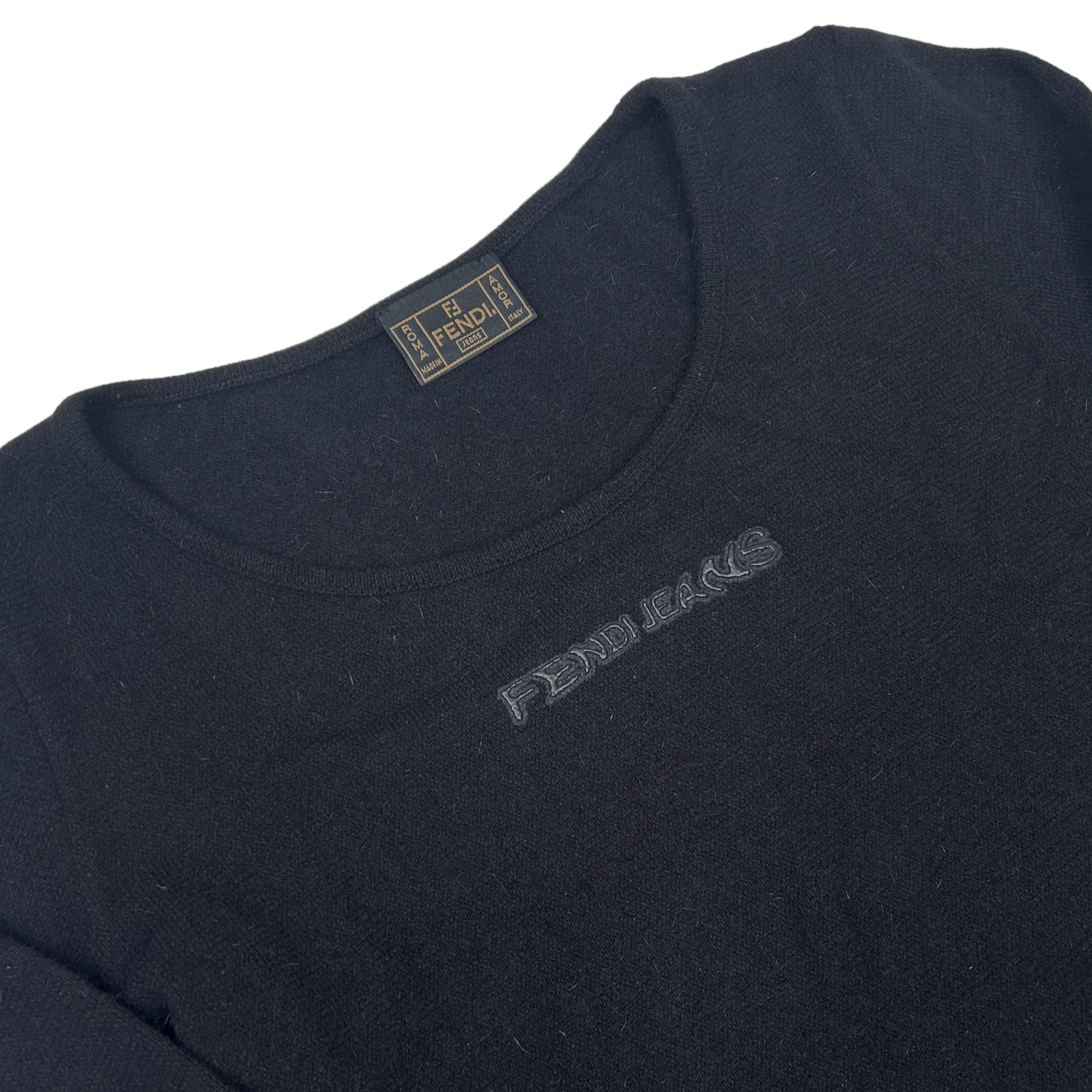 FENDI JEANS WARPED LOGO WOOL-BLEND LONG SLEEVE