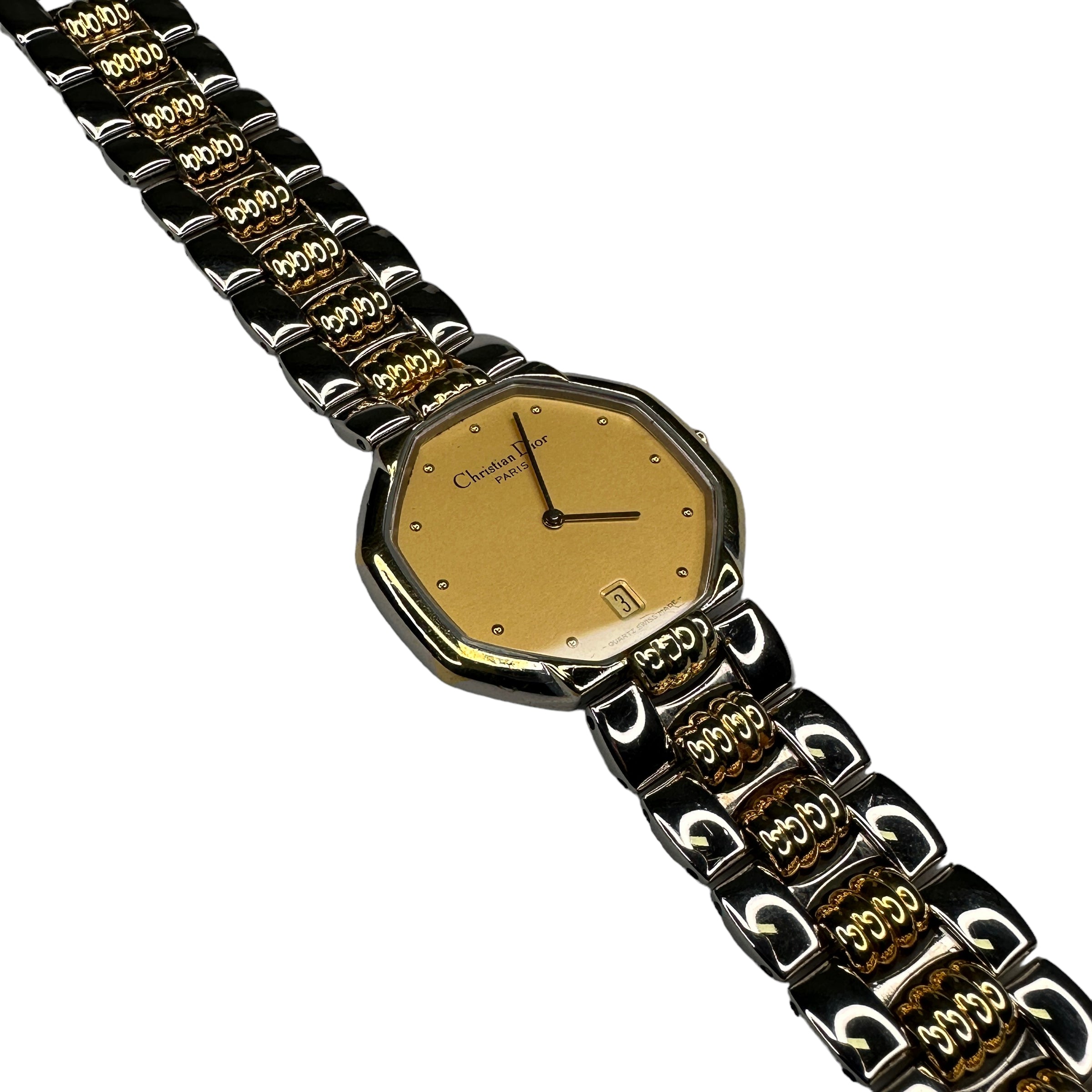 DIOR VINTAGE TWO-TONE OCTAGONAL QUARTZ WATCH (GOLD FACE)