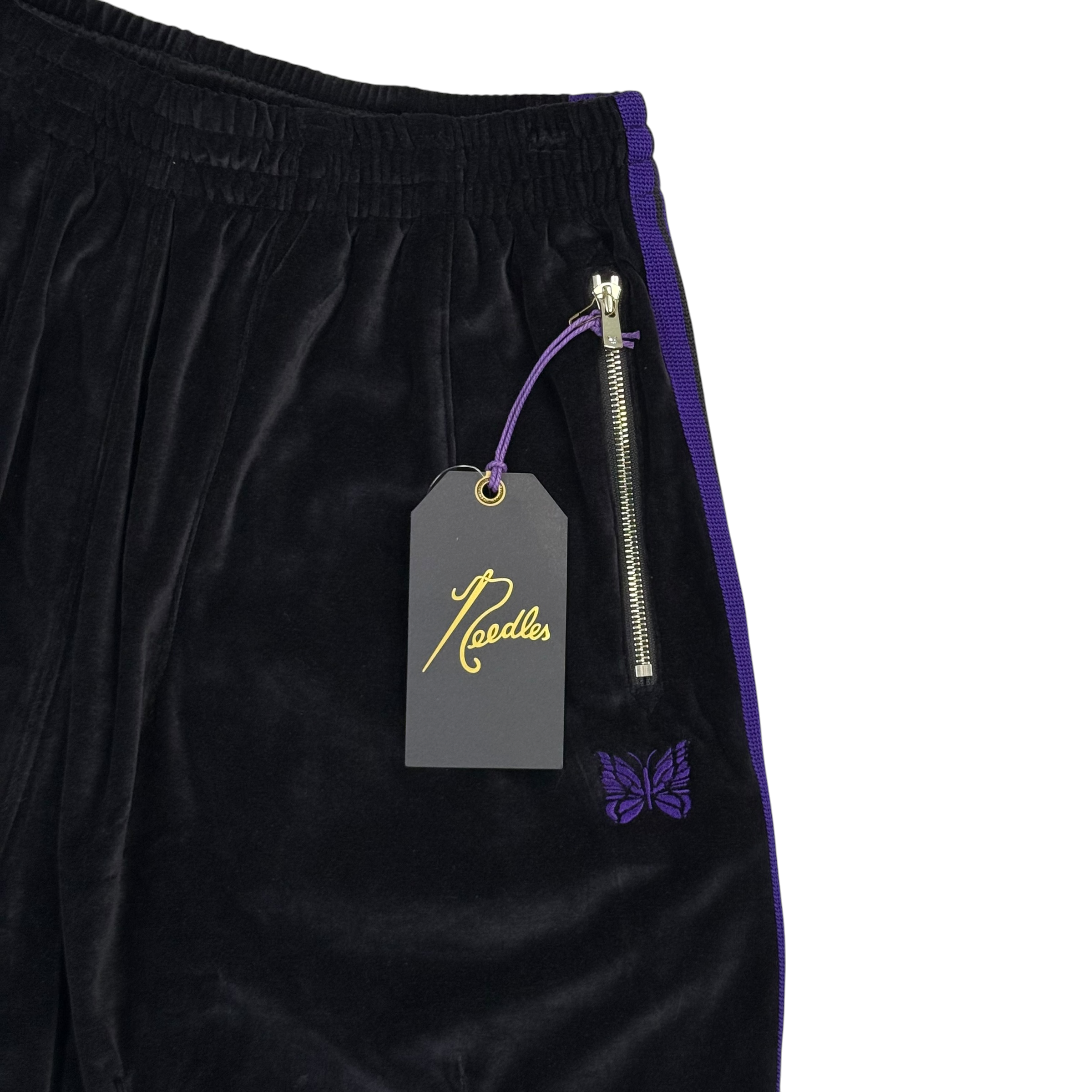 (NEW) NEEDLES H.D VELOUR SHORTS - BLACK / PURPLE
