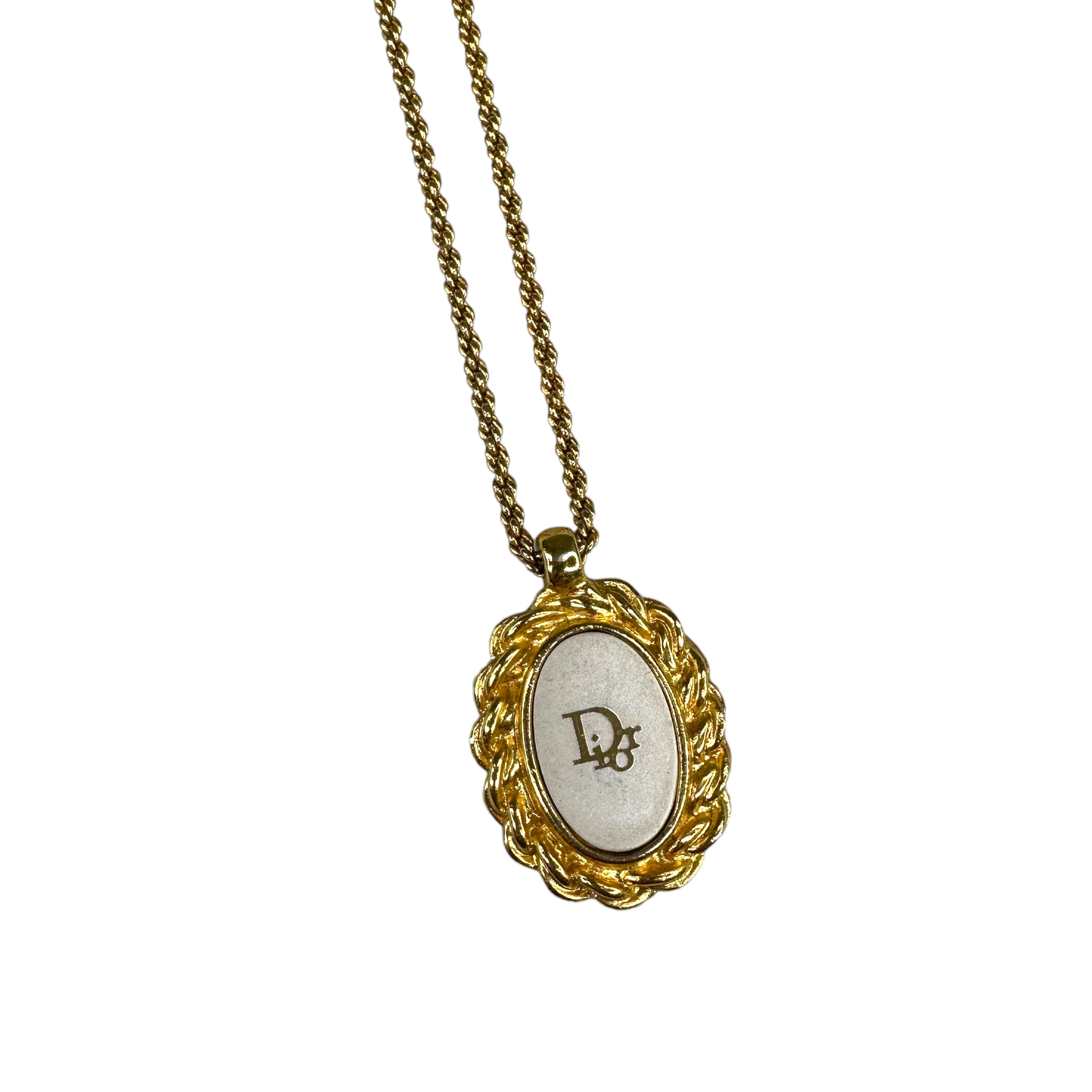 DIOR OBLIQUE LOGO OVAL PENDANT NECKLACE - GOLD PLATED