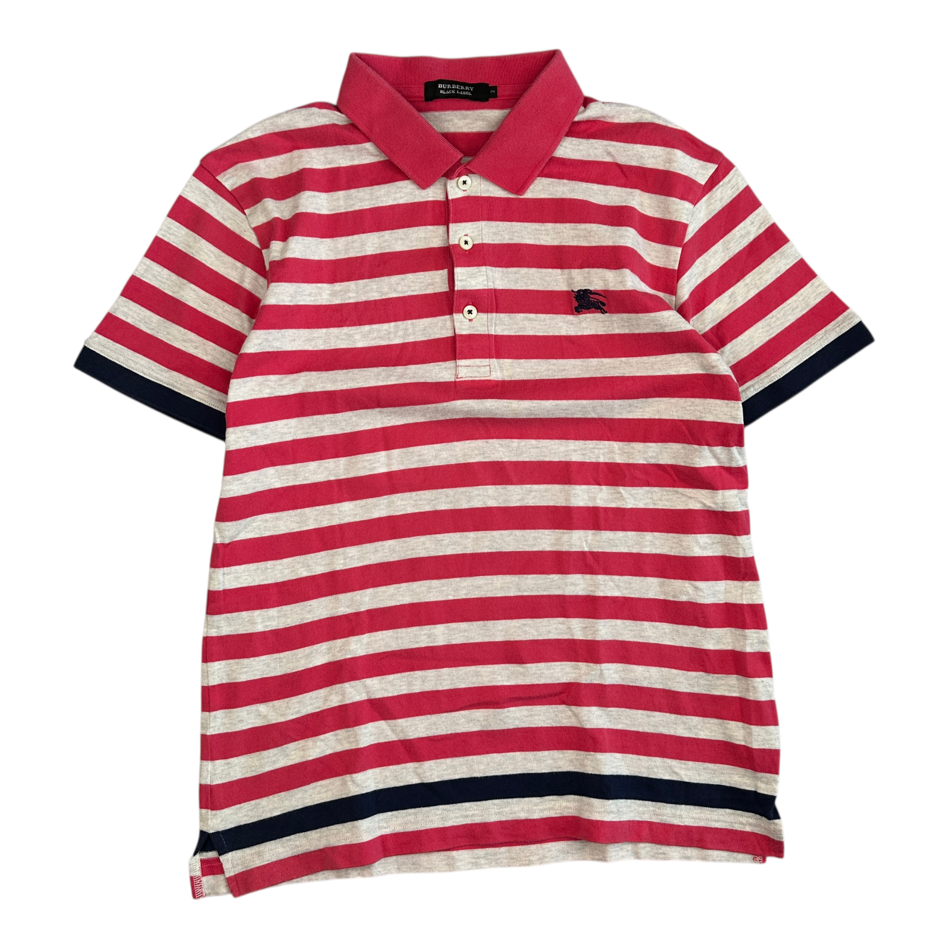 (2) BURBERRY BLACK LABEL STRIPED POLOSHIRT - PINK/GREY