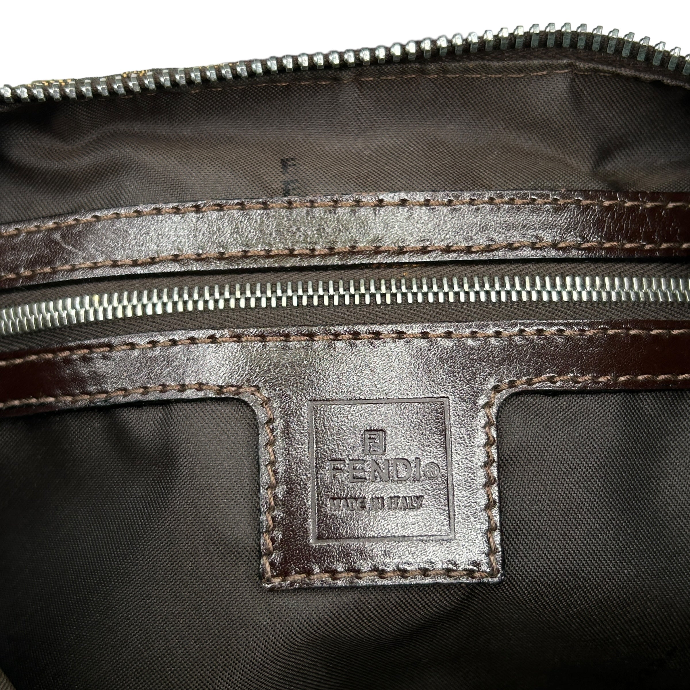 FENDI BROWN ZUCCA CRESCENT SHOULDER BAG