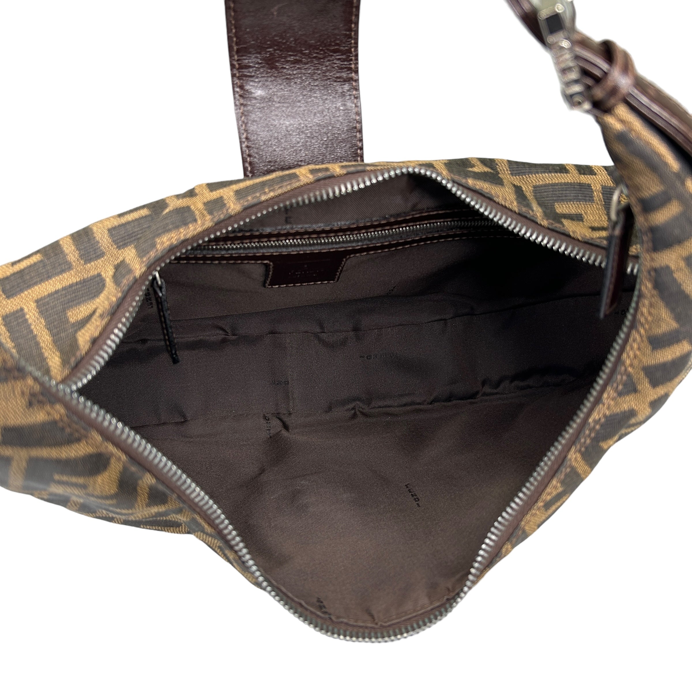FENDI BROWN ZUCCA CRESCENT SHOULDER BAG