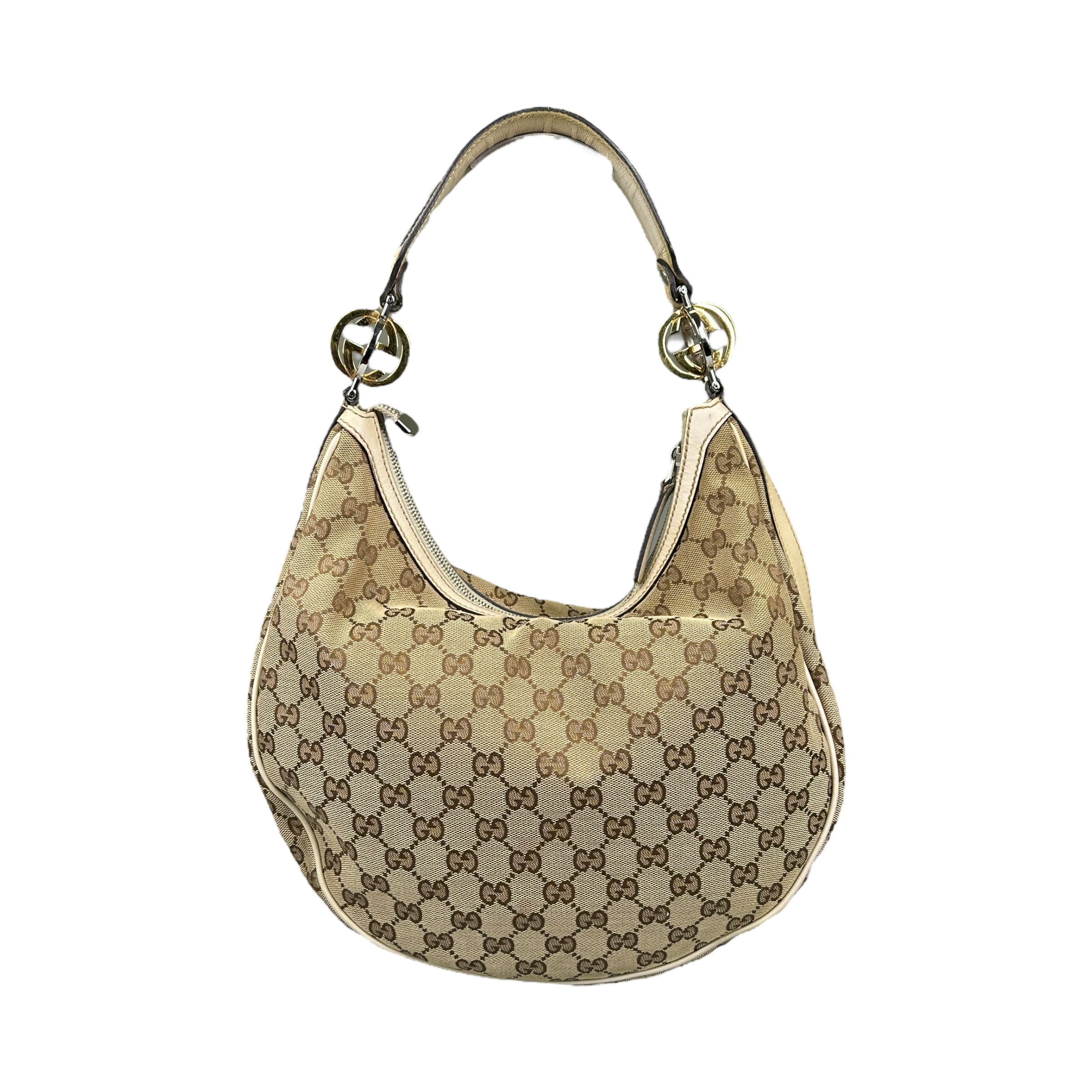 GUCCI BEIGE / CREAM GG CANVAS HOBO SHOULDER BAG