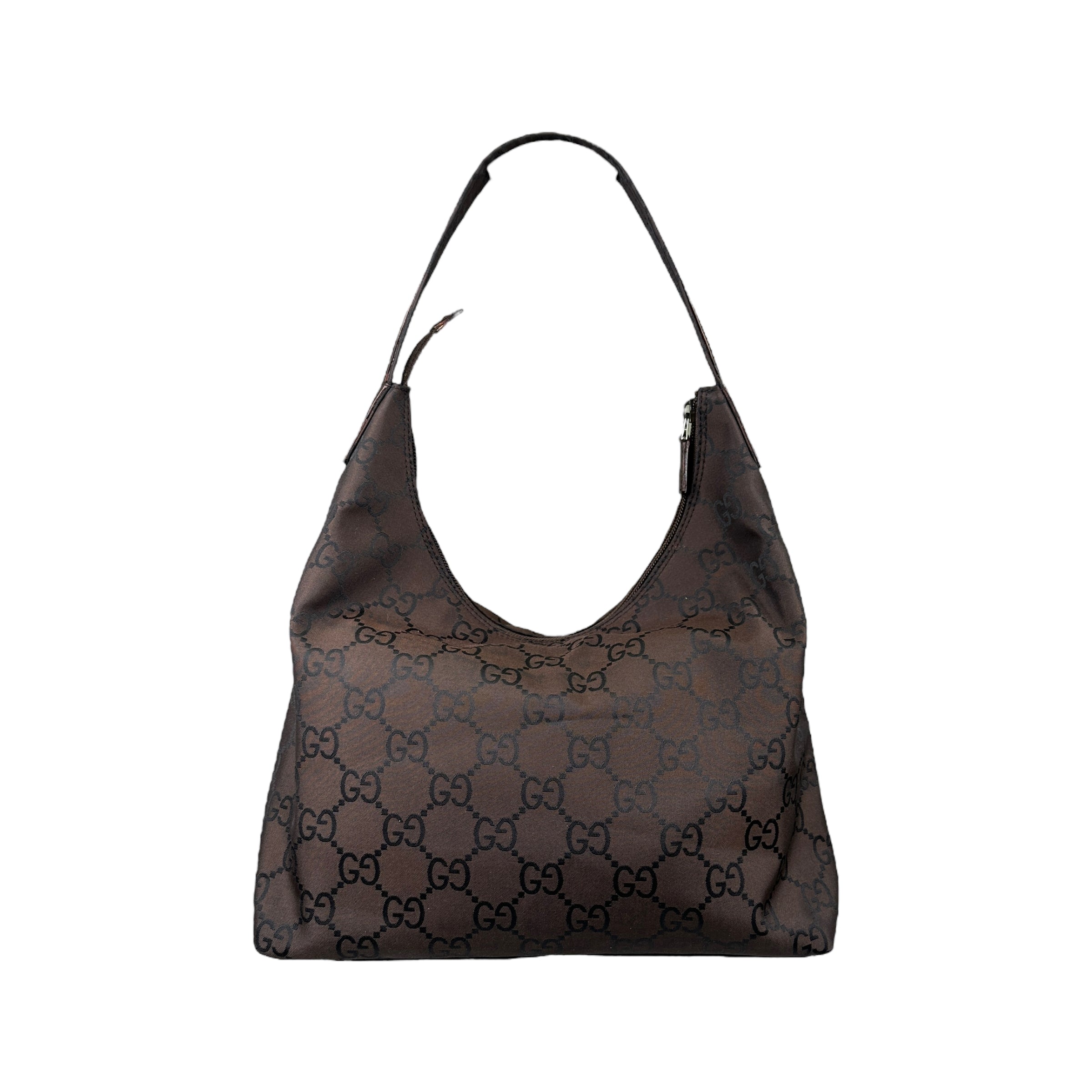 GUCCI BROWN GG NYLON DOUBLE POCKET HOBO BAG