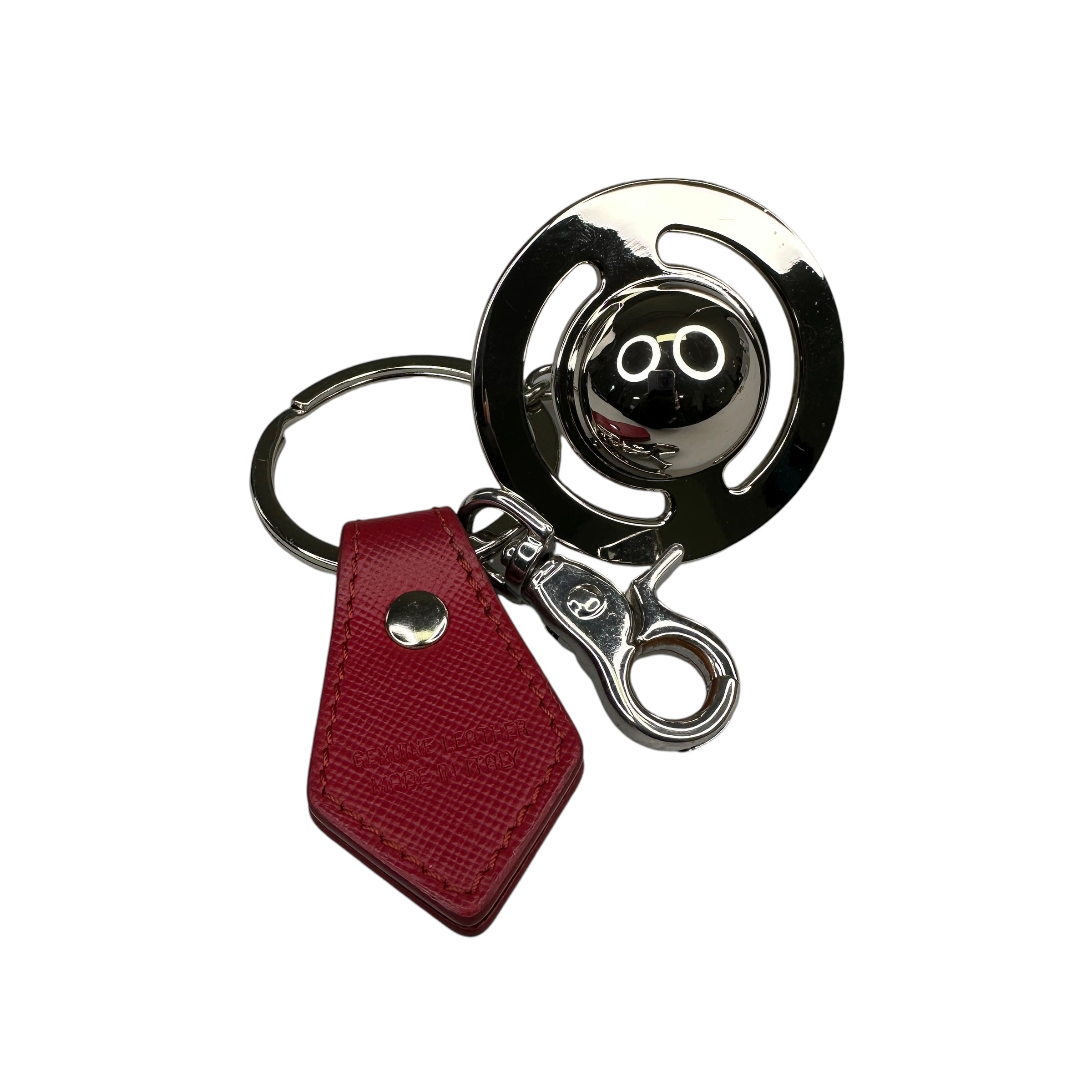 VIVIENNE WESTWOOD RED LEATHER 3D ORB KEYCHAIN - SILVER PLATED