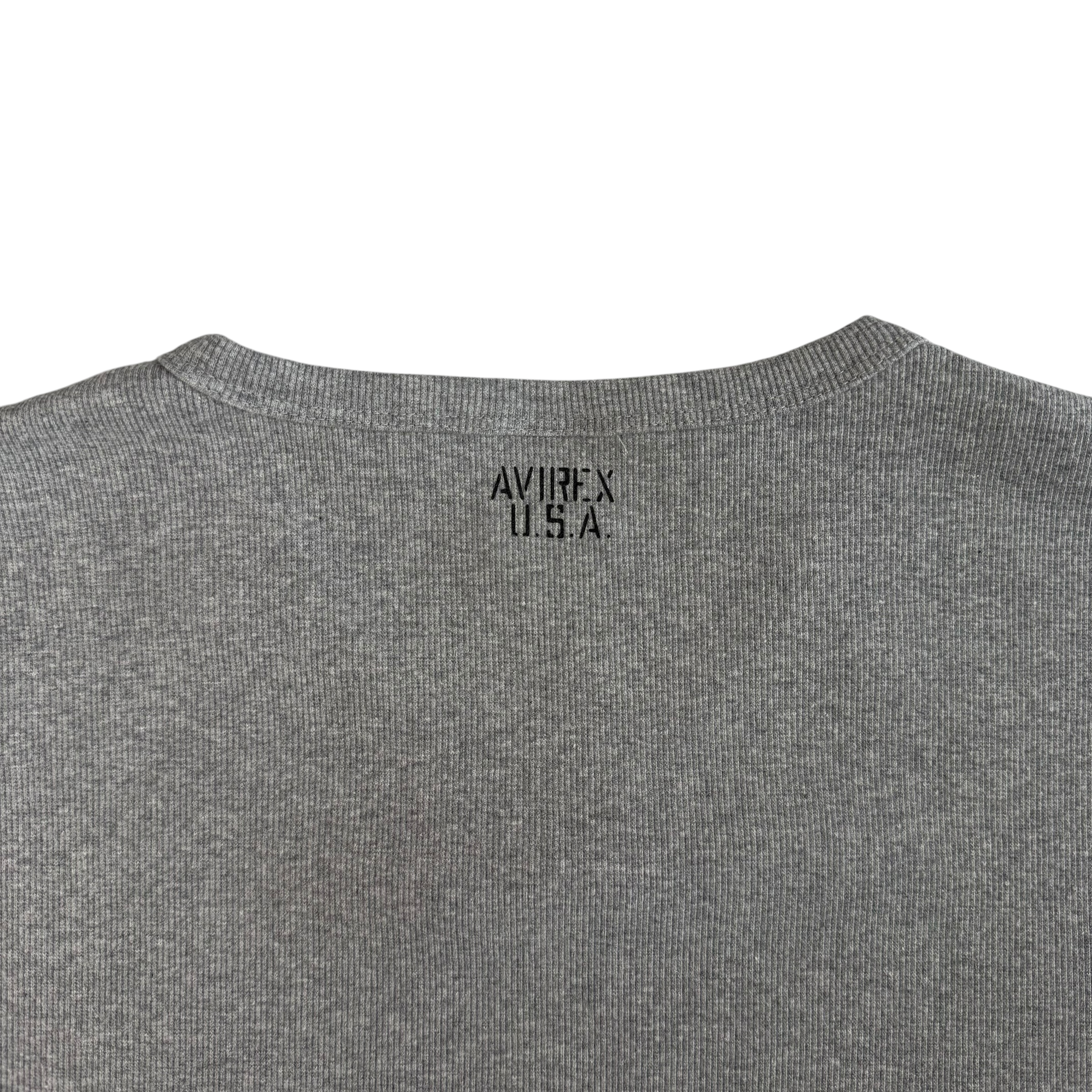 (NEW) AVIREX RIBBED EVERYDAY V-NECK LONG SLEEVE - GREY