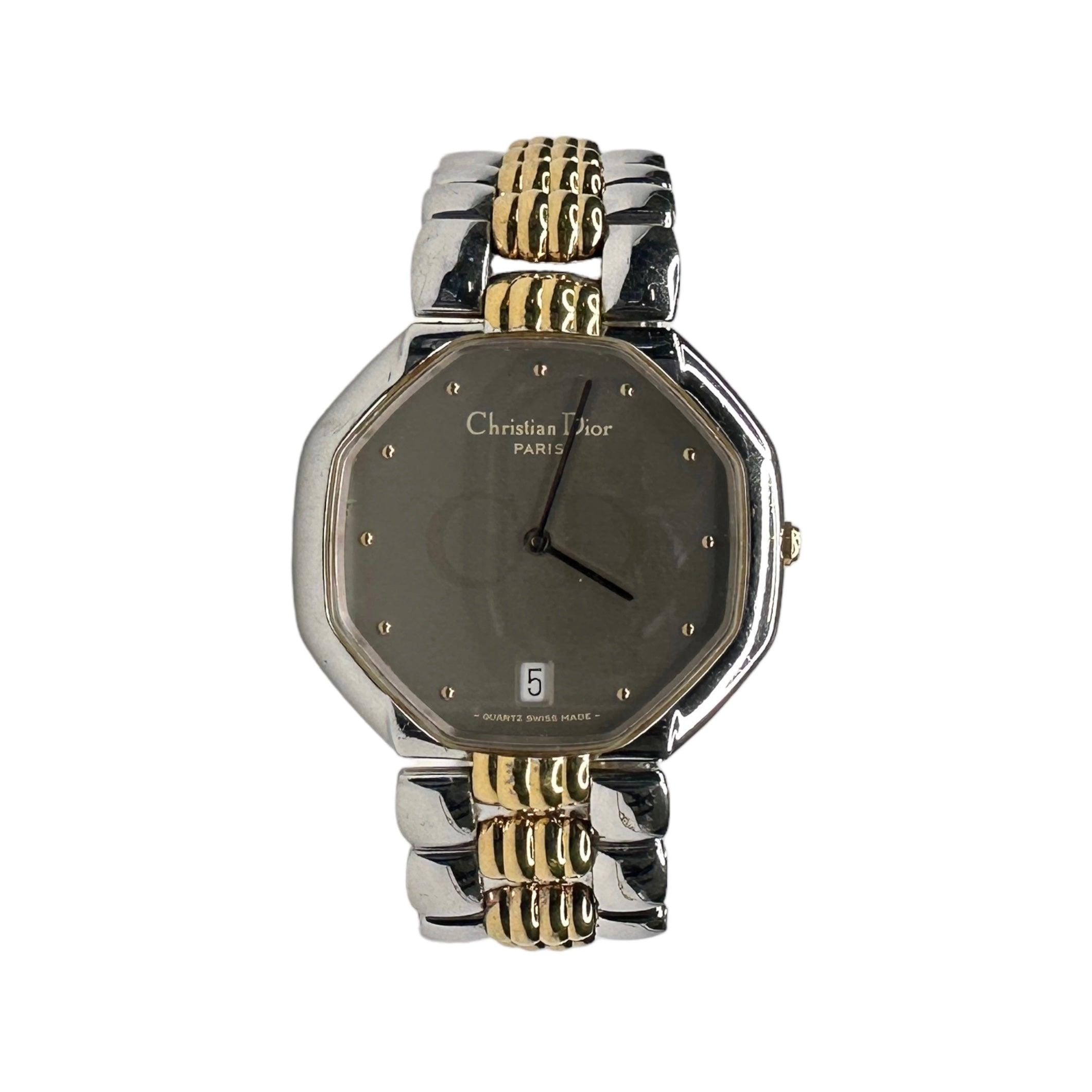 DIOR VINTAGE TWO-TONE OCTAGONAL QUARTZ WATCH (CHROME FACE)