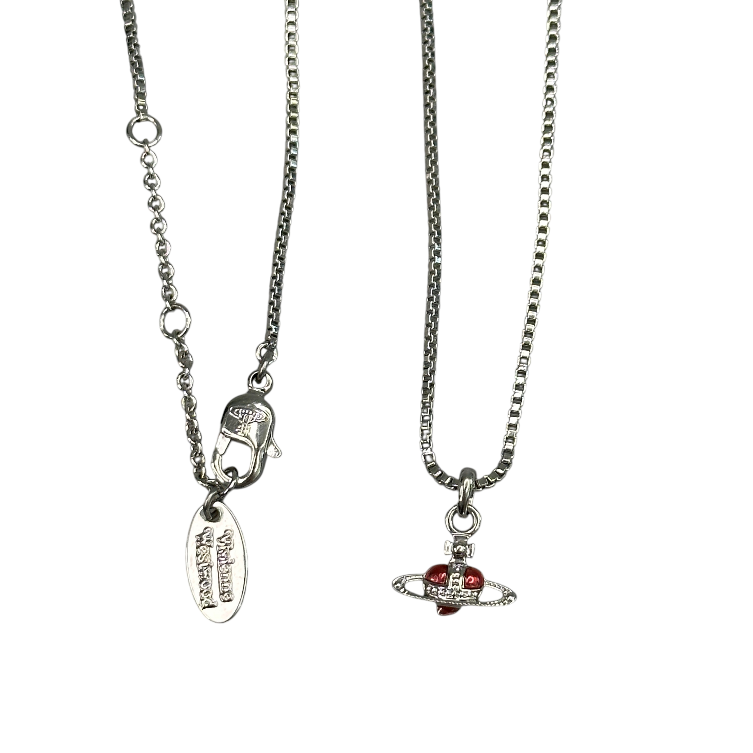 VIVIENNE WESTWOOD RED MICRO-HEART NECKLACE - SILVER PLATED