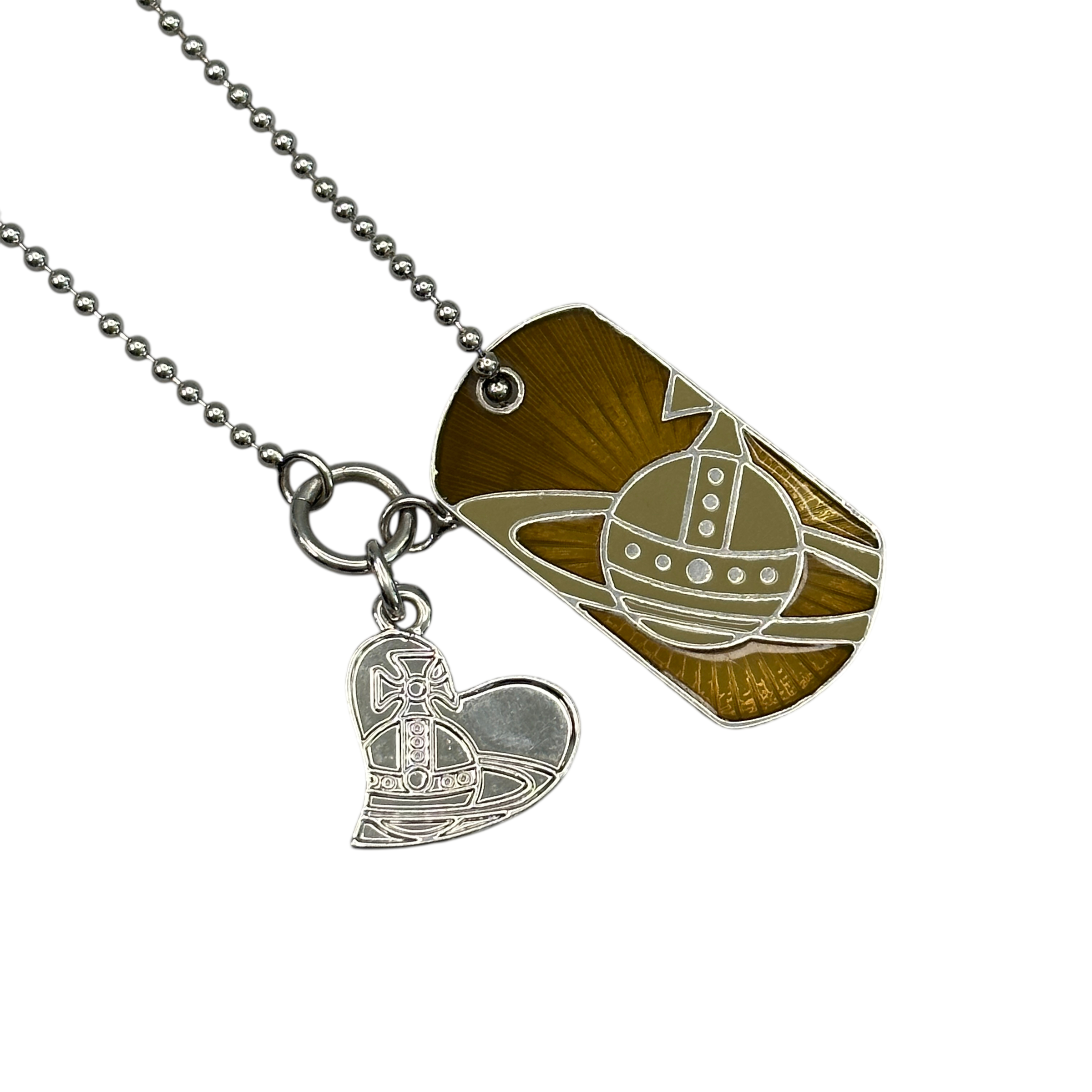 VIVIENNE WESTWOOD TAG & HEART PENDANT NECKLACE - SILVER PLATED