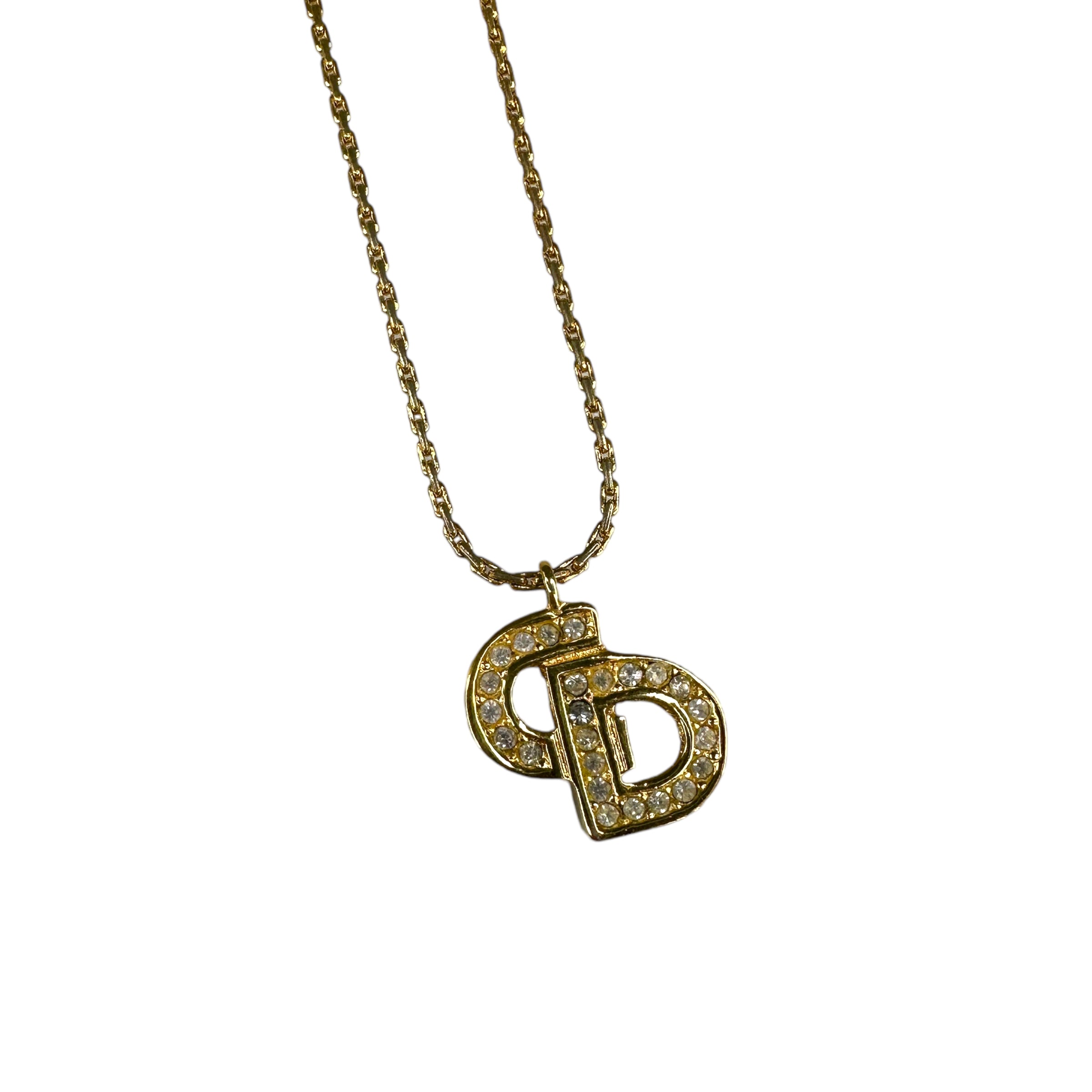 DIOR RHINESTONE "CD" PENDANT NECKLACE - GOLD PLATED