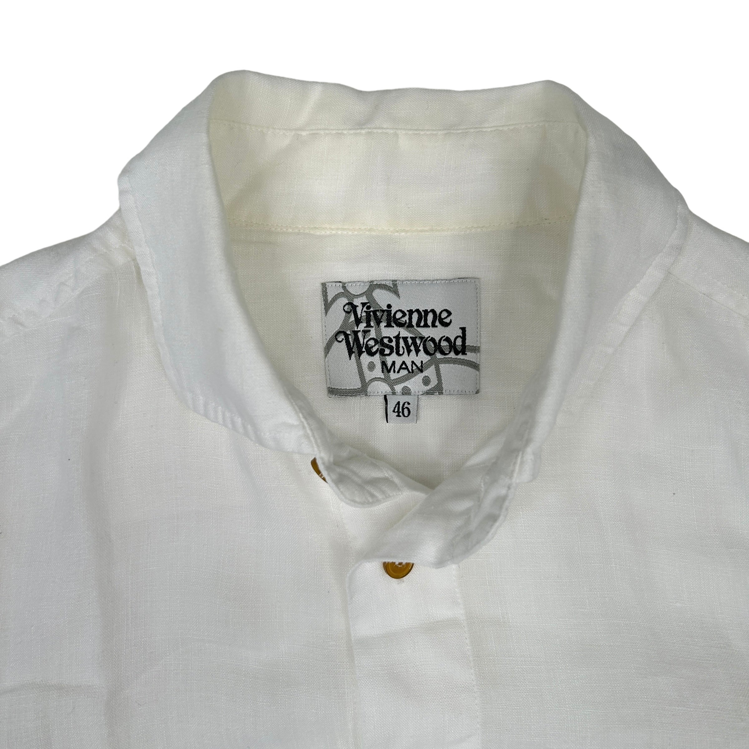 VIVIENNE WESTWOOD MAN LINEN 3/4 SLEEVE BUTTON UP SHIRT