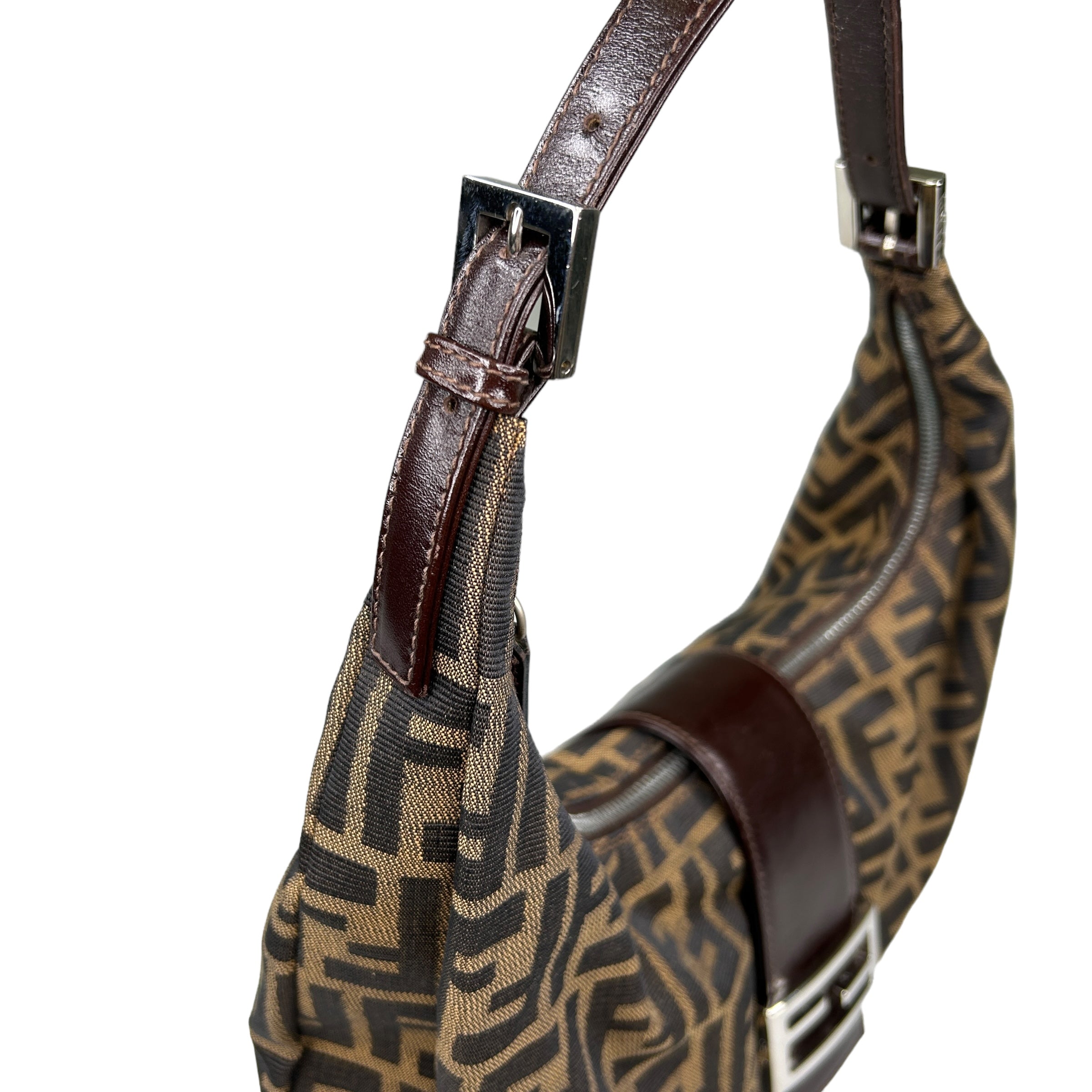 FENDI BROWN ZUCCA CRESCENT SHOULDER BAG