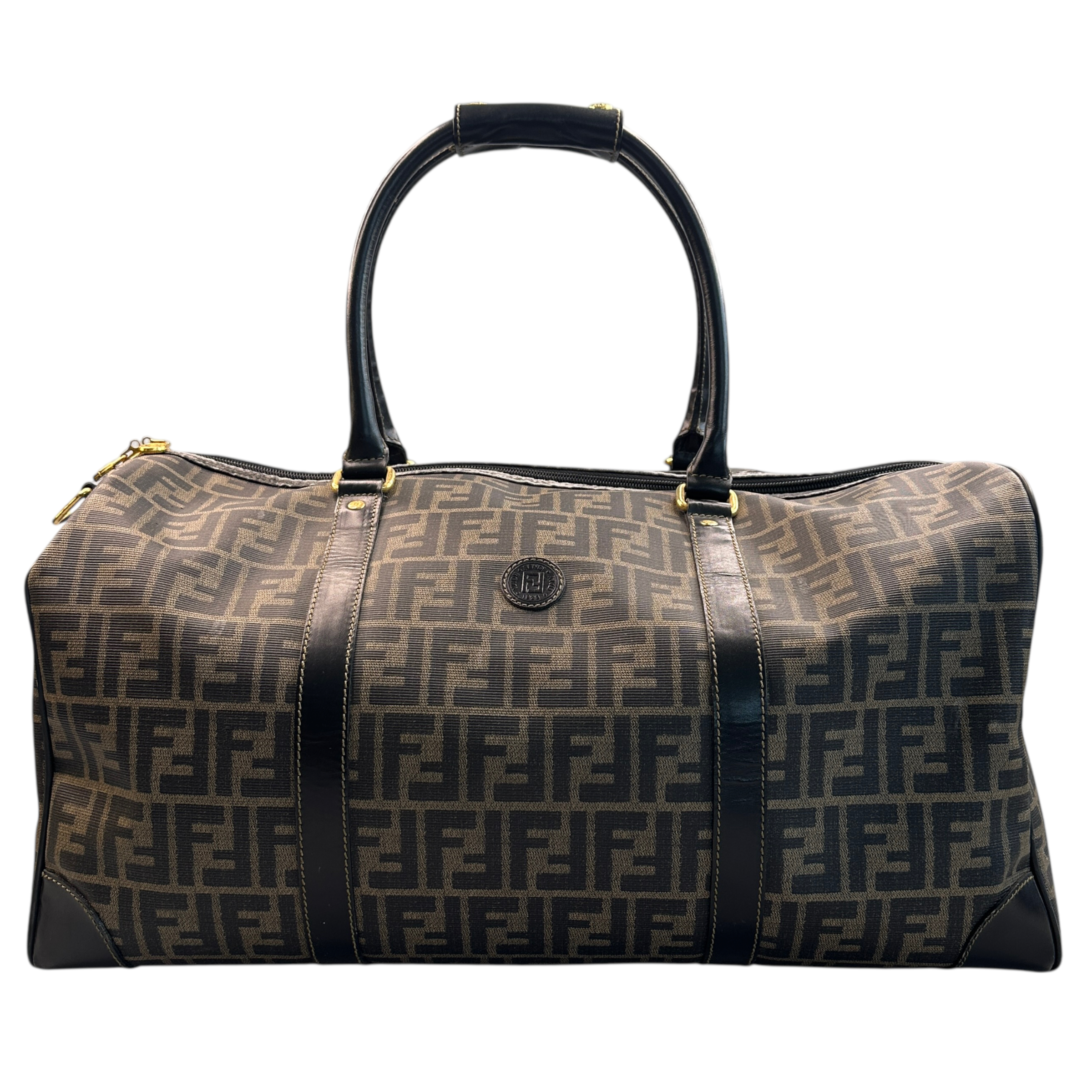FENDI ZUCCA COATED CANVAS BOSTON BAG