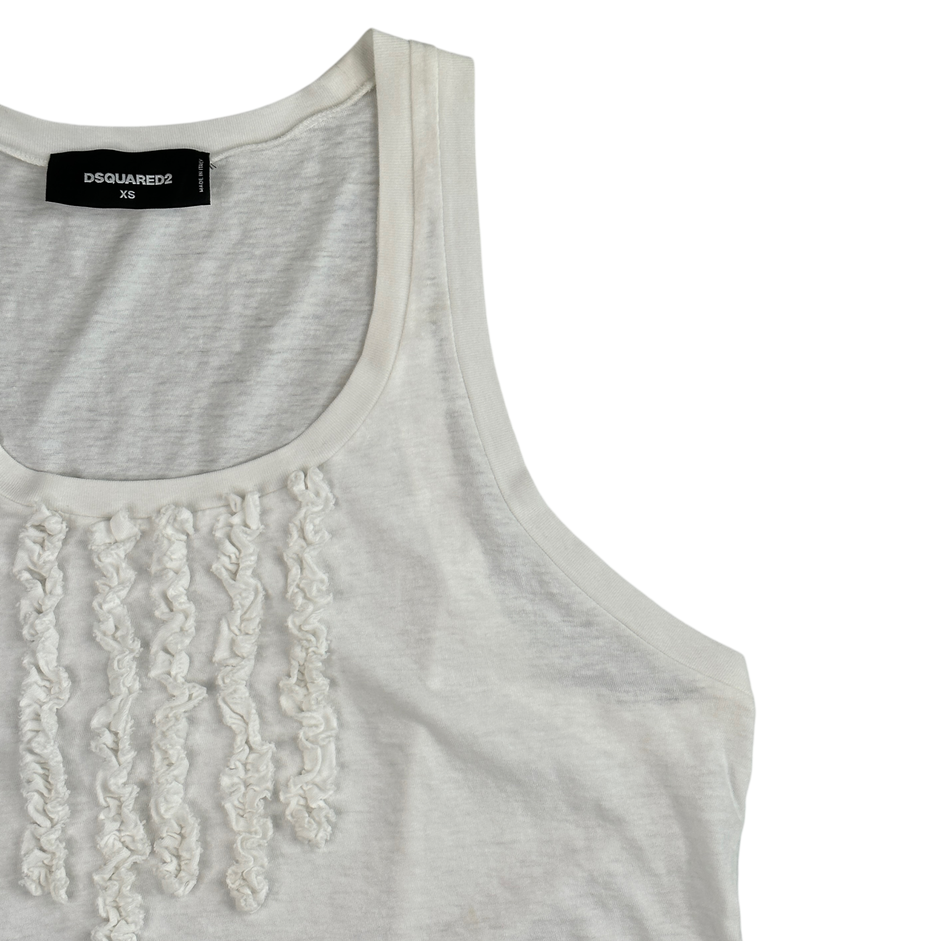 (XS) DSQUARED2 FRILLED TANK TOP - WHITE