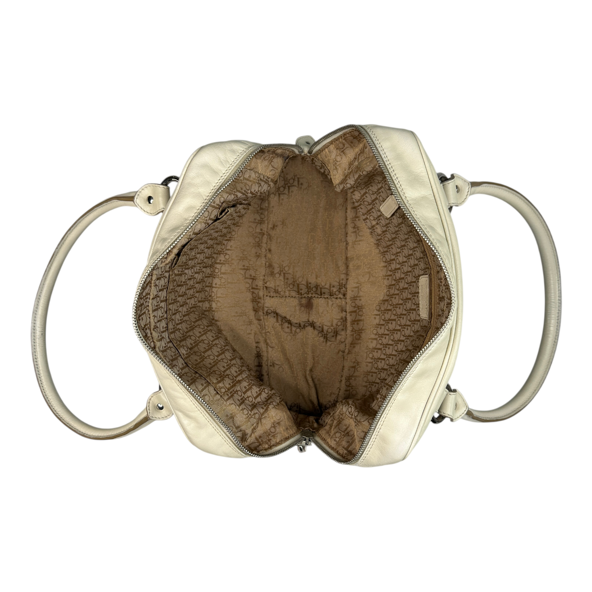 DIOR 2006 INITALS LEATHER TOP HANDLE TOTE BAG - CREAM