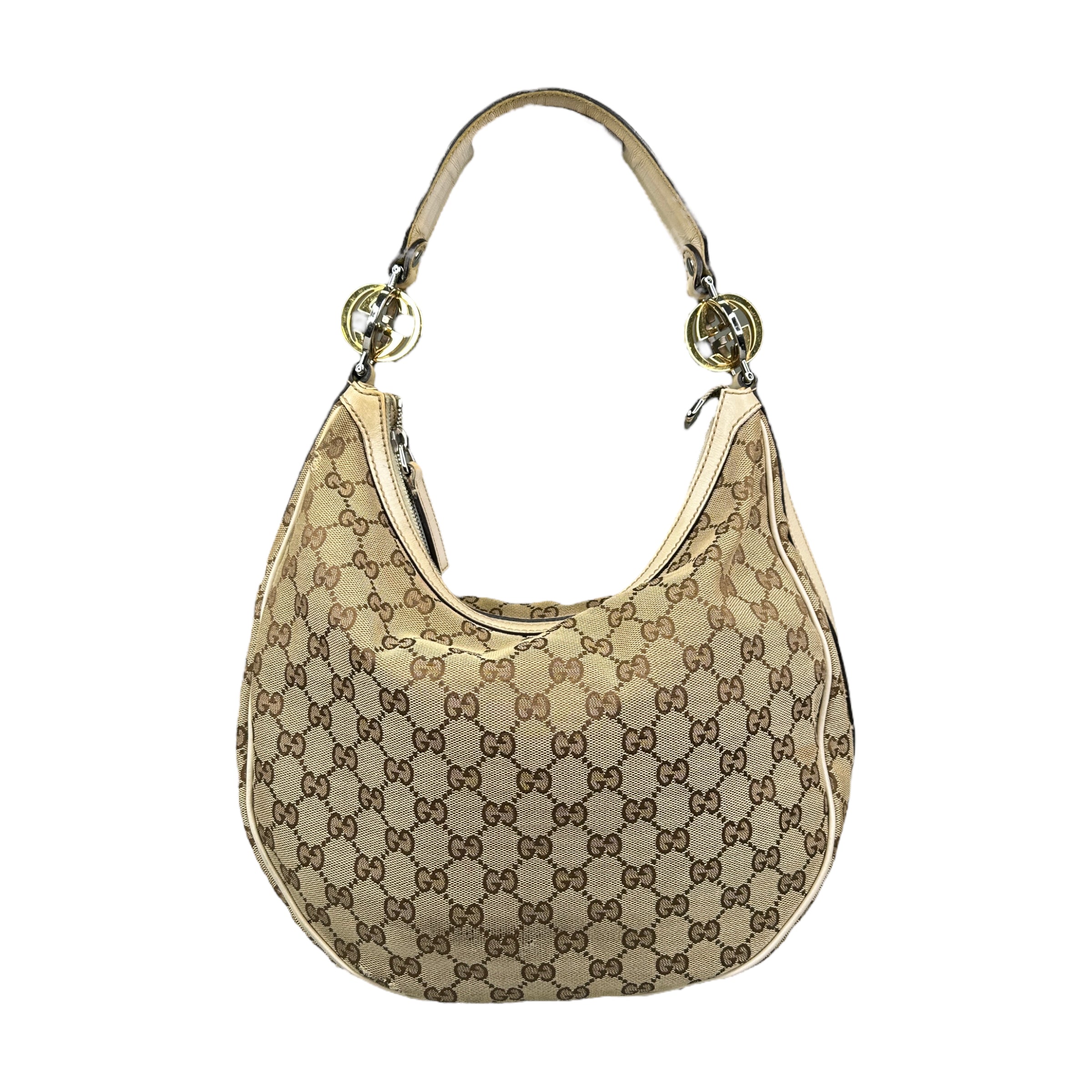 GUCCI BEIGE / CREAM GG CANVAS HOBO SHOULDER BAG