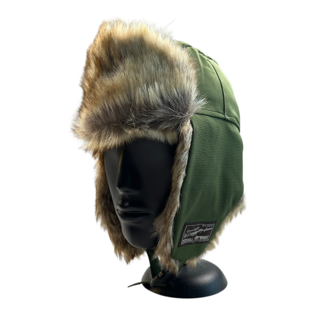 (NEW) AVIREX FAUX FUR FLIGHT HAT - GREEN (80058000-35)