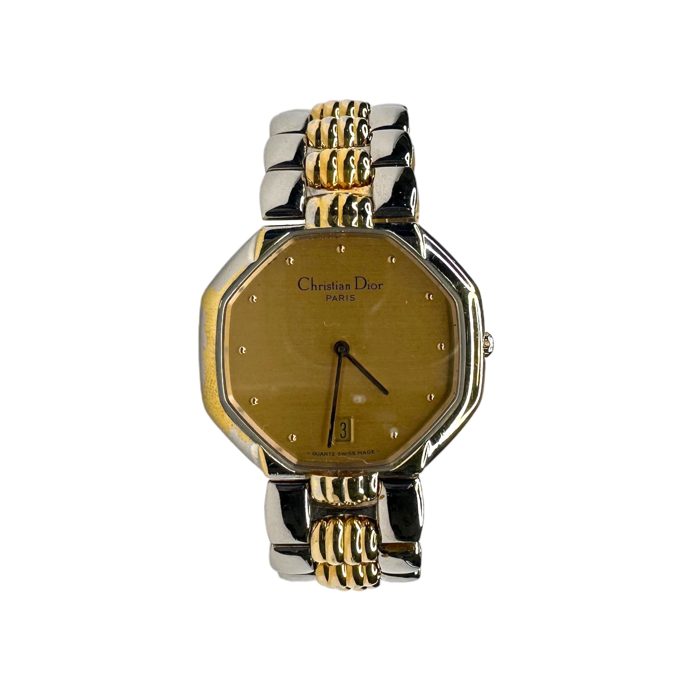 DIOR VINTAGE TWO-TONE OCTAGONAL QUARTZ WATCH (GOLD FACE)