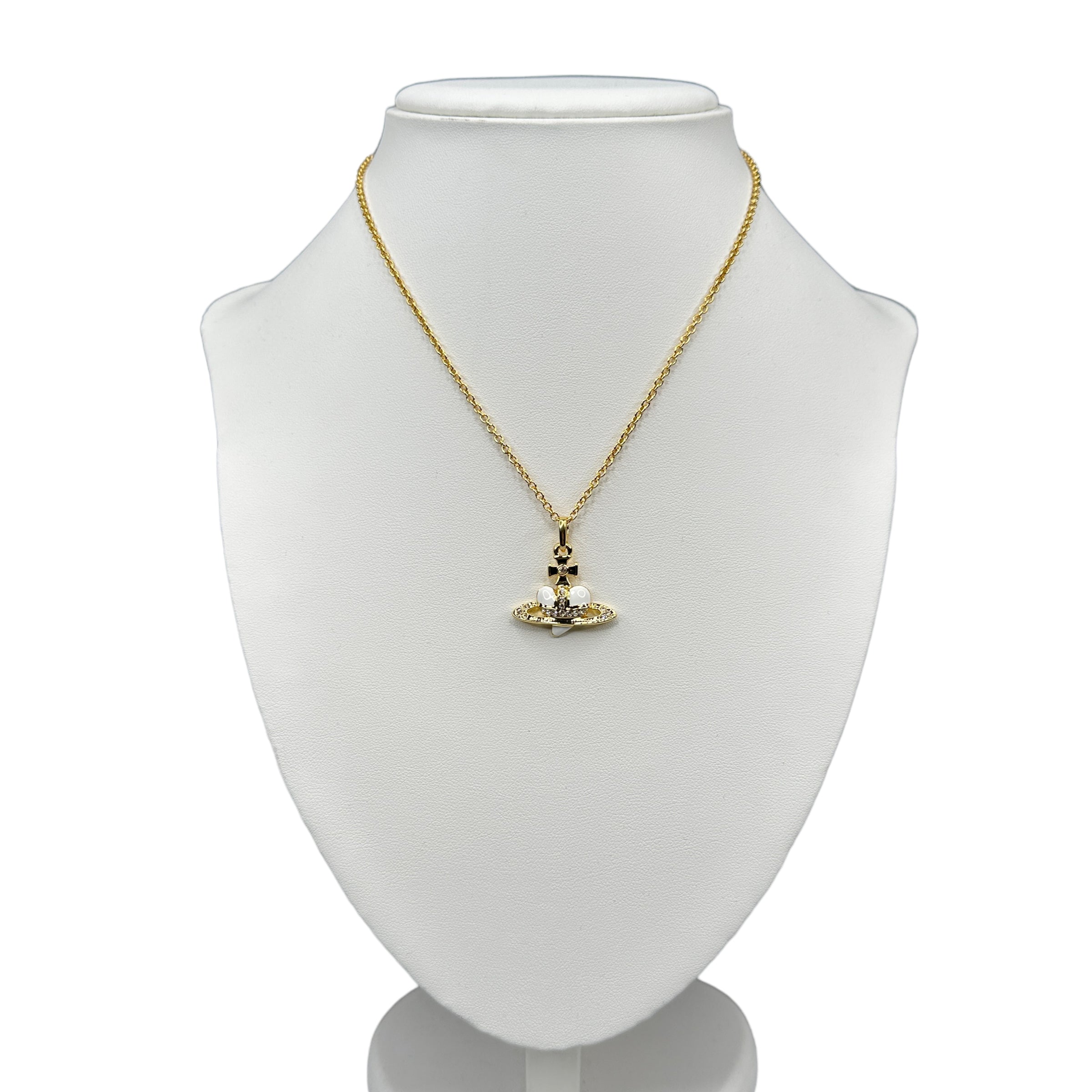 VIVIENNE WESTWOOD WHITE ENAMEL HEART NECKLACE - GOLD