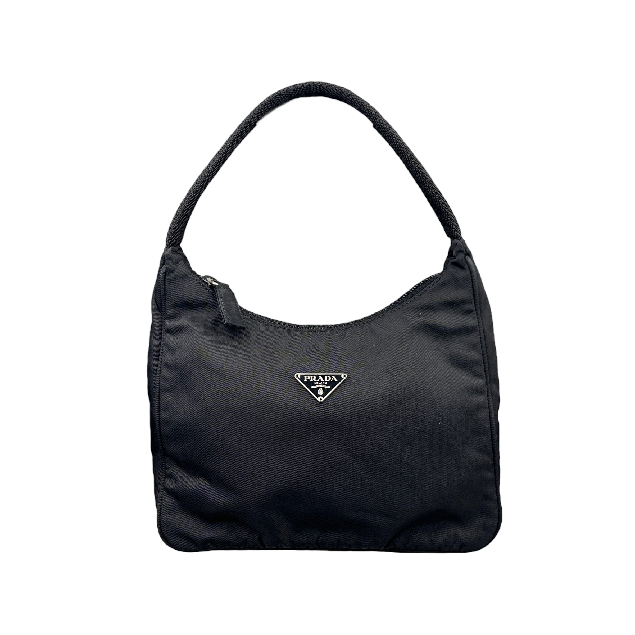 PRADA BLACK NYLON POCHETTE BAG