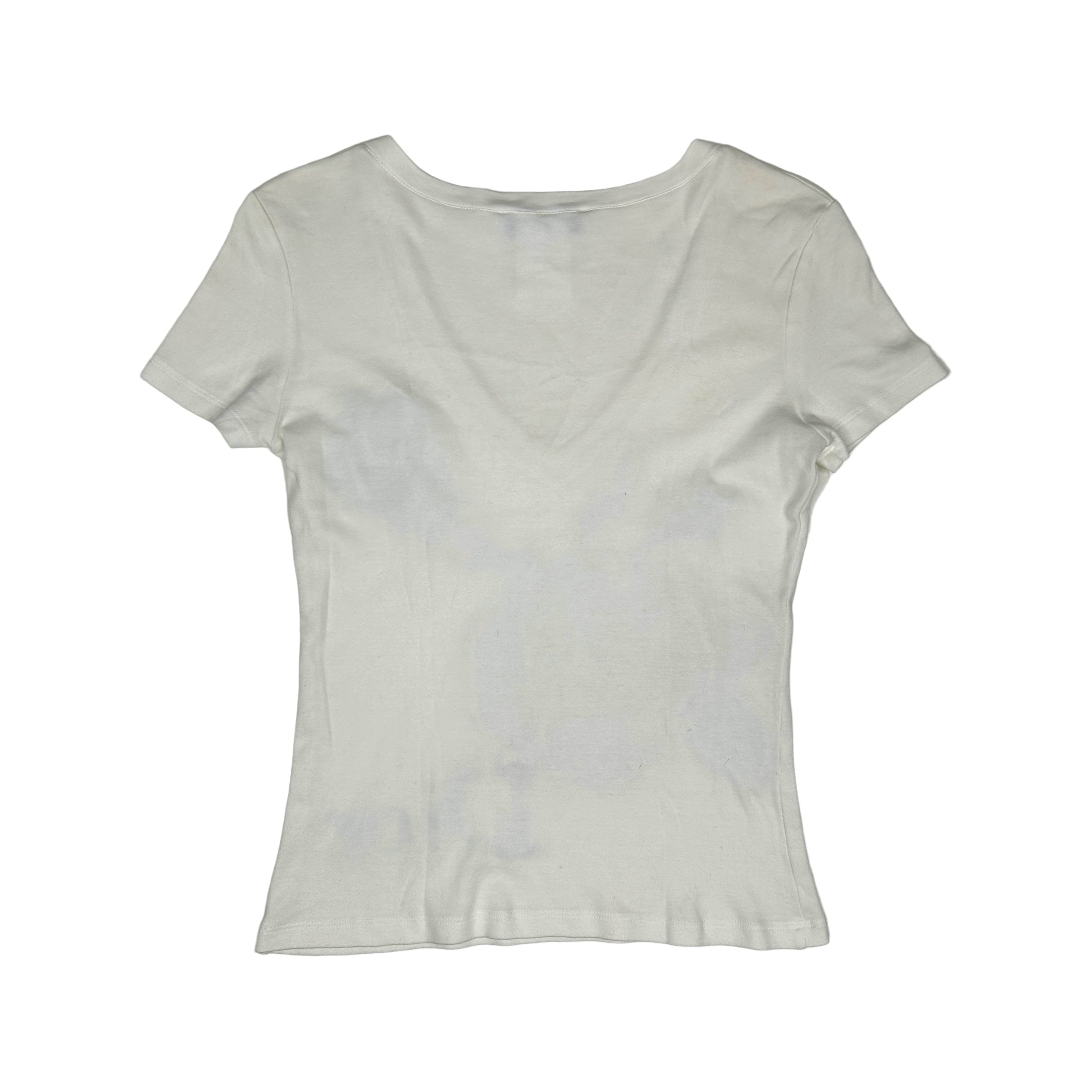 DIOR DENIM PATCH ROSE V SCOOP NECK TEE - WHITE