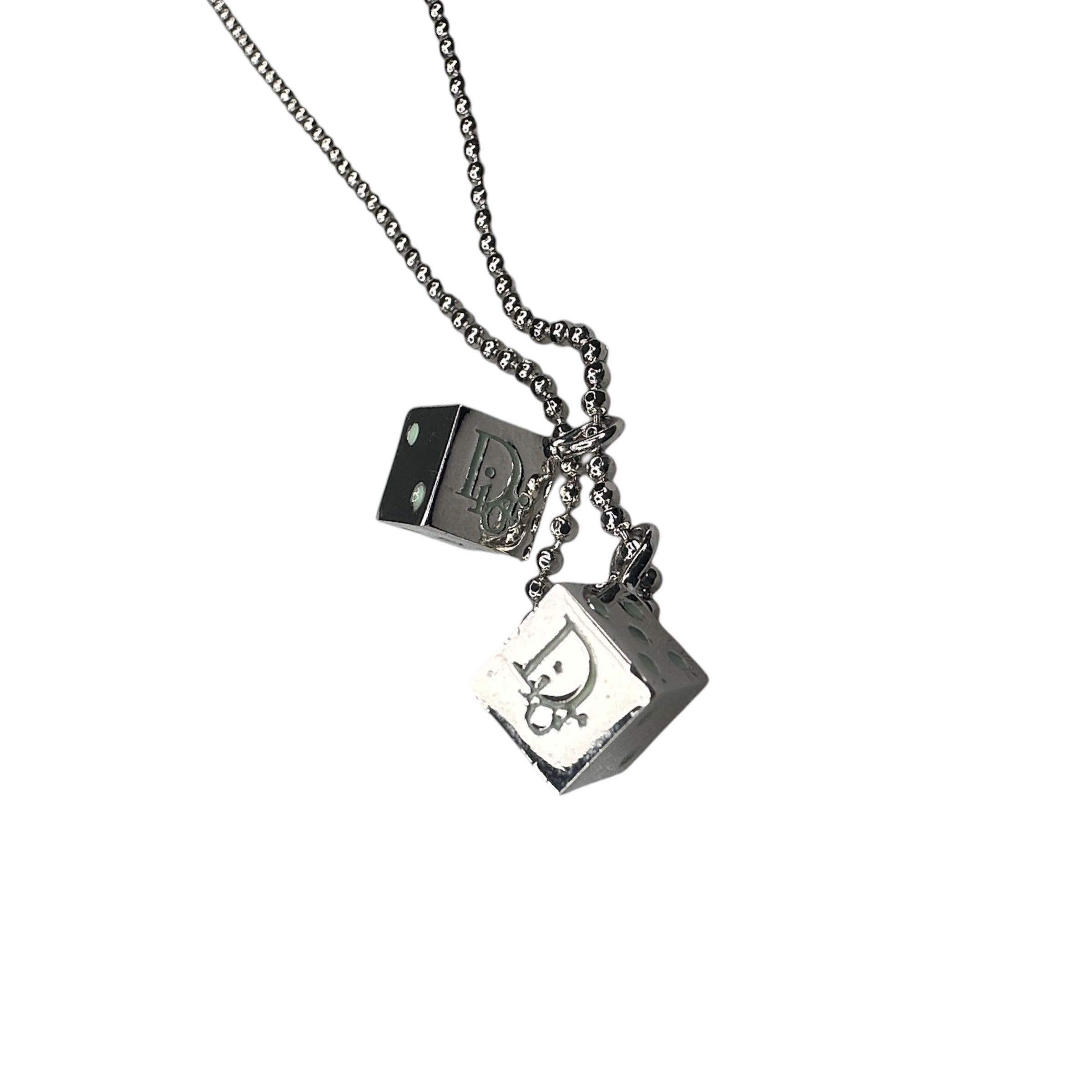 DIOR DICE PENDANT NECKLACE SILVER PLATED JKF84EH