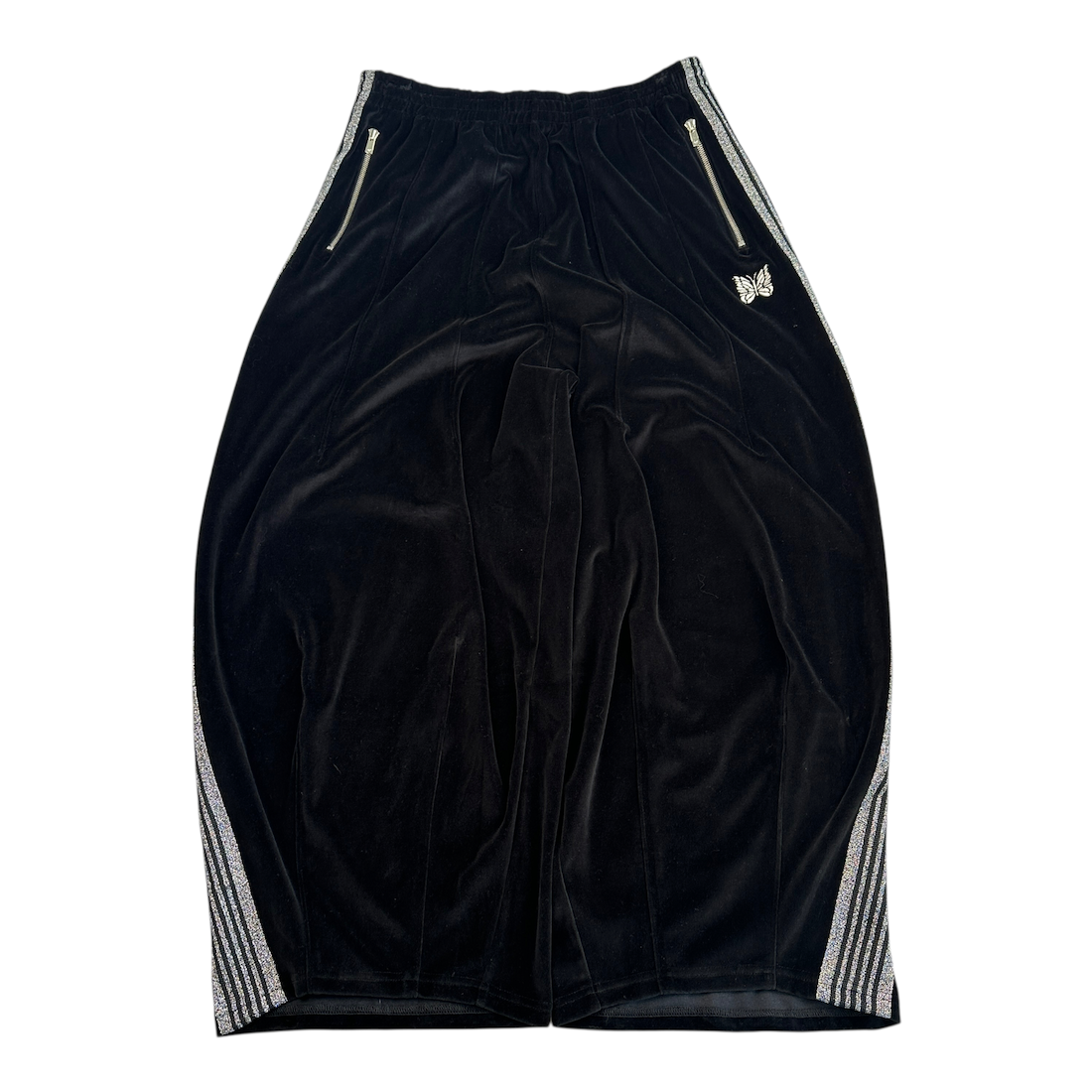 (NEW) NEEDLES H.D VELOUR TRACK PANTS - BLACK/SILVER