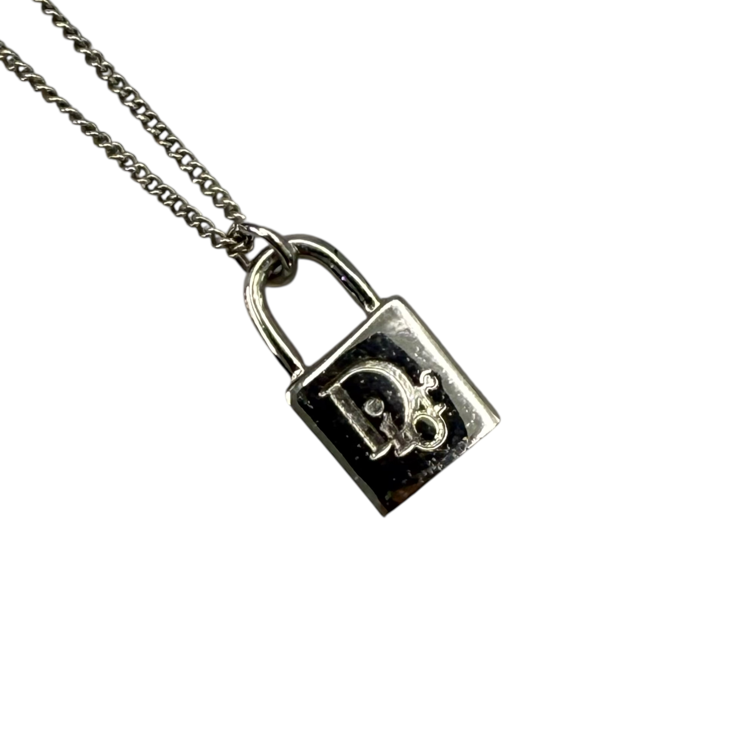 DIOR PADLOCK PENDANT NECKLACE - SILVER PLATED (II)