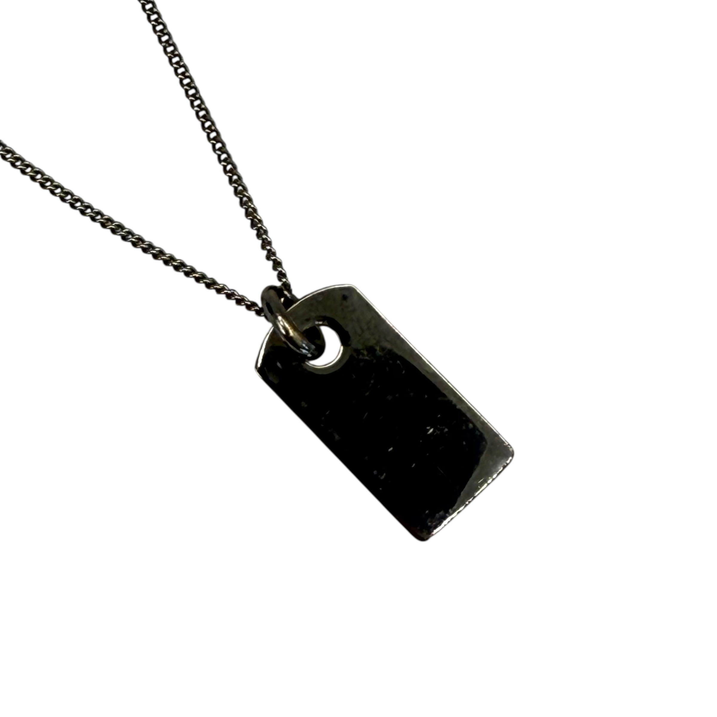 DIOR DEBOSSED SPELLOUT TAG NECKLACE - SILVER PLATED