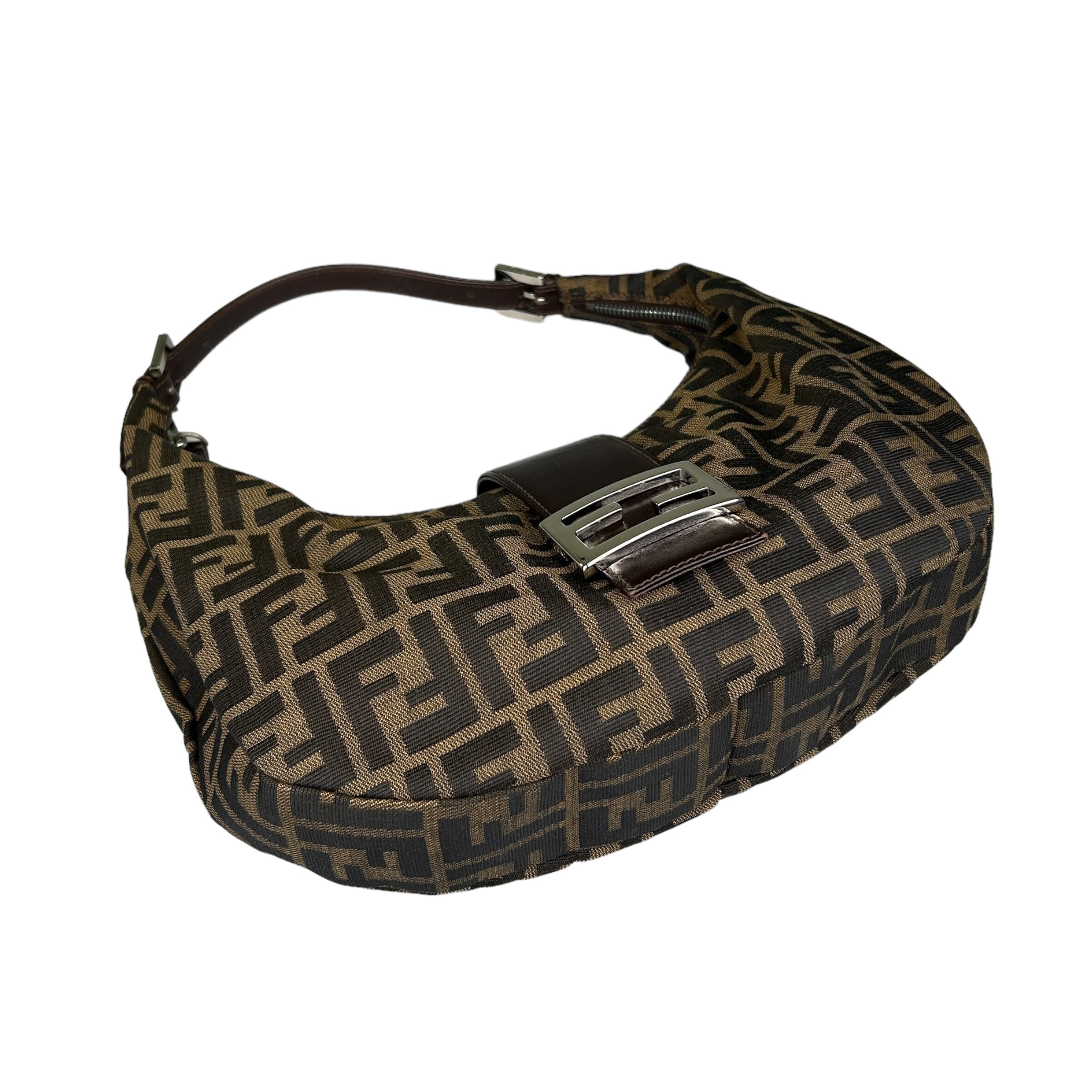 FENDI BROWN ZUCCA CRESCENT SHOULDER BAG