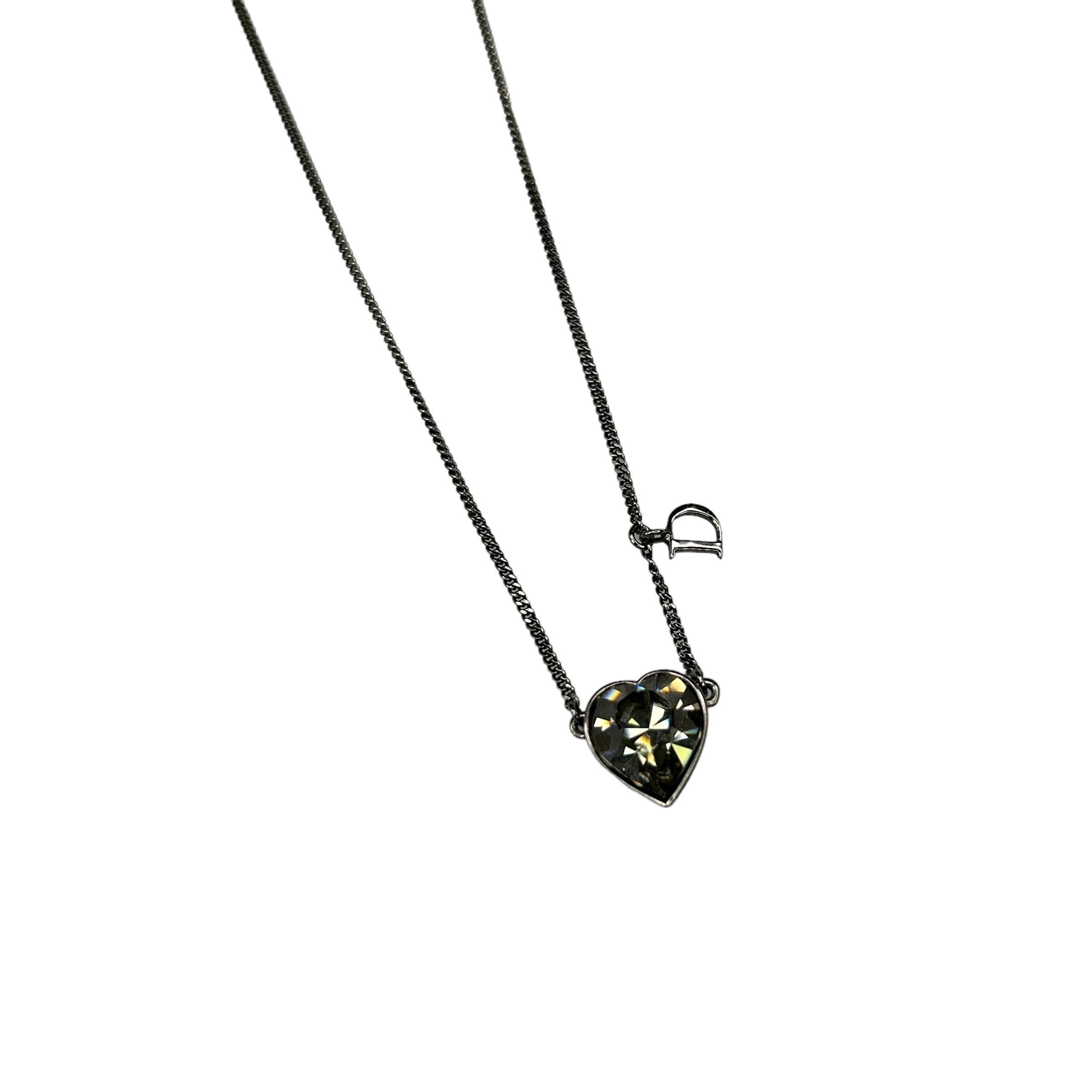 DIOR BLACK SILVER HEART STONE NECKLACE - SILVER PLATED HF4
