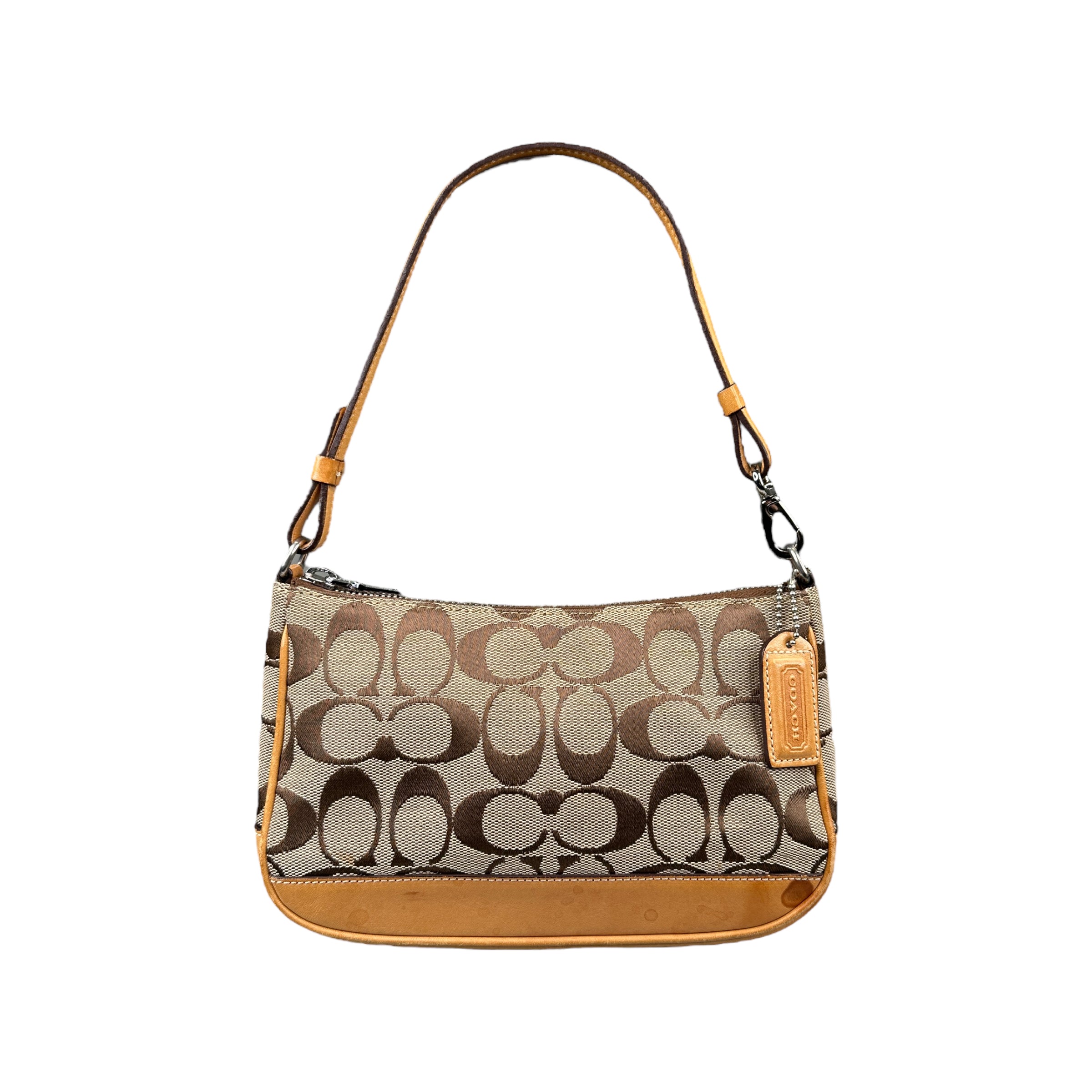 COACH SIGNATURE CANVAS MINI POCHETTE BAG - BEIGE / TAN