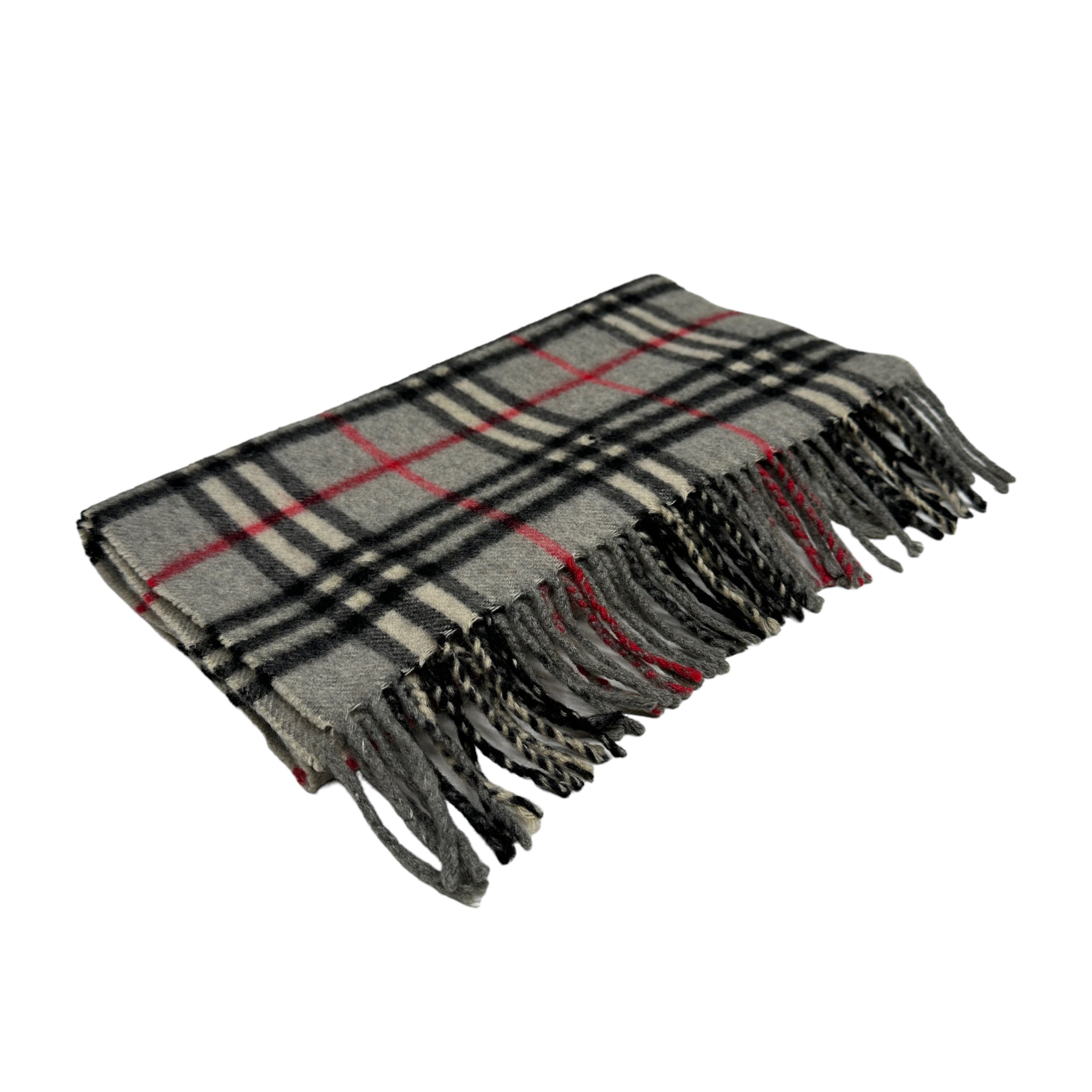 BURBERRY GREY CASHMERE CHECKERED SCARF