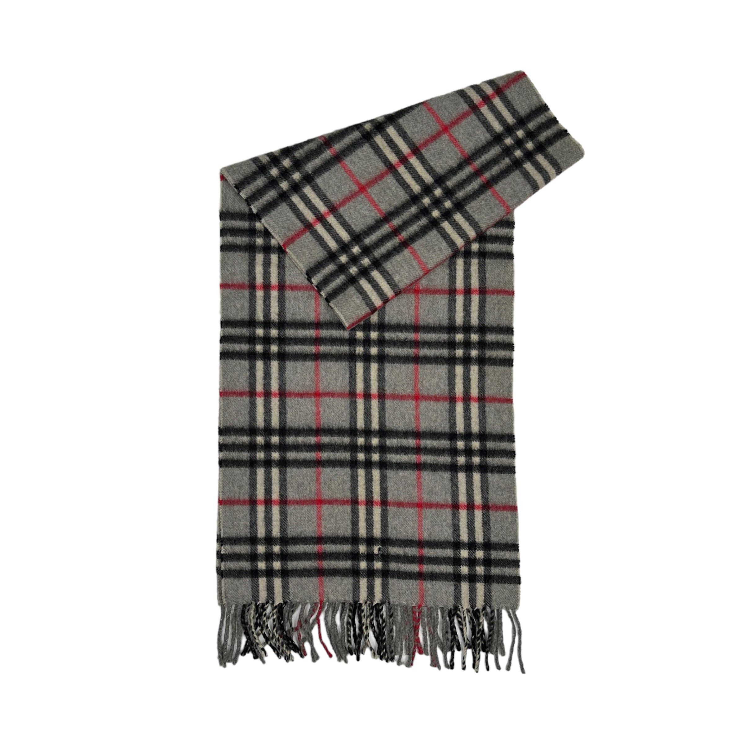 BURBERRY GREY CASHMERE CHECKERED SCARF