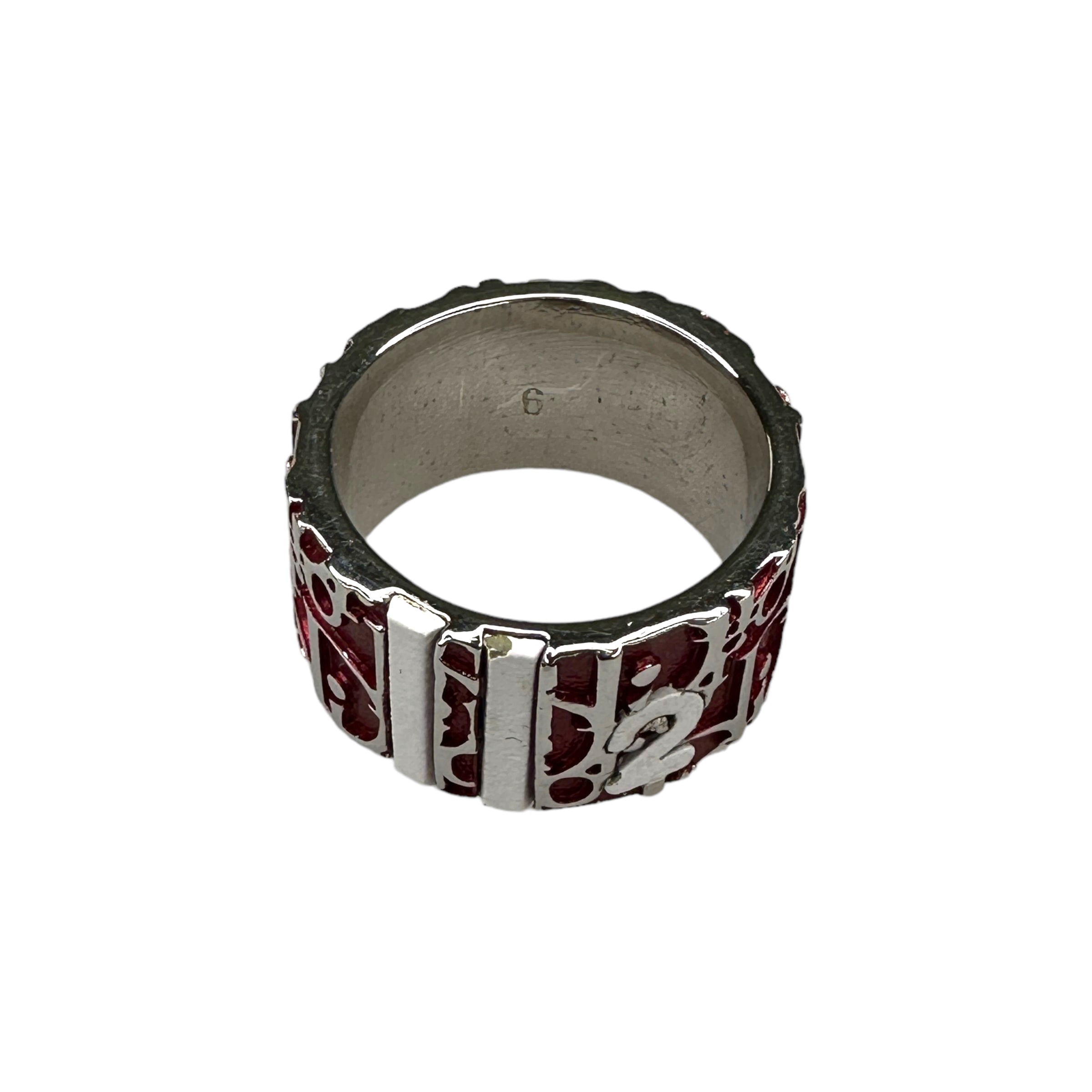 (13) DIOR BURGUNDY TROTTER MONOGRAM "2" RING