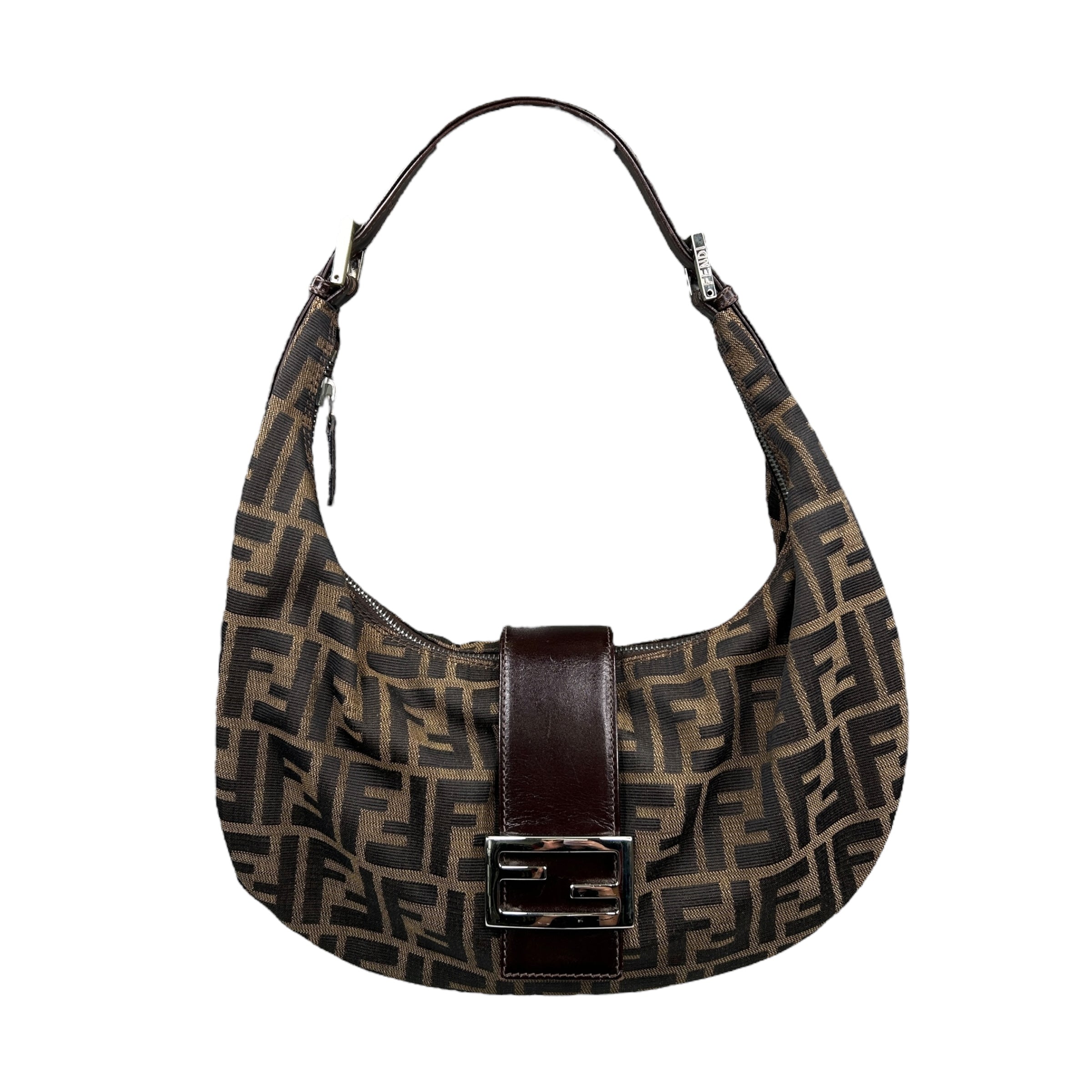 FENDI BROWN ZUCCA CRESCENT SHOULDER BAG